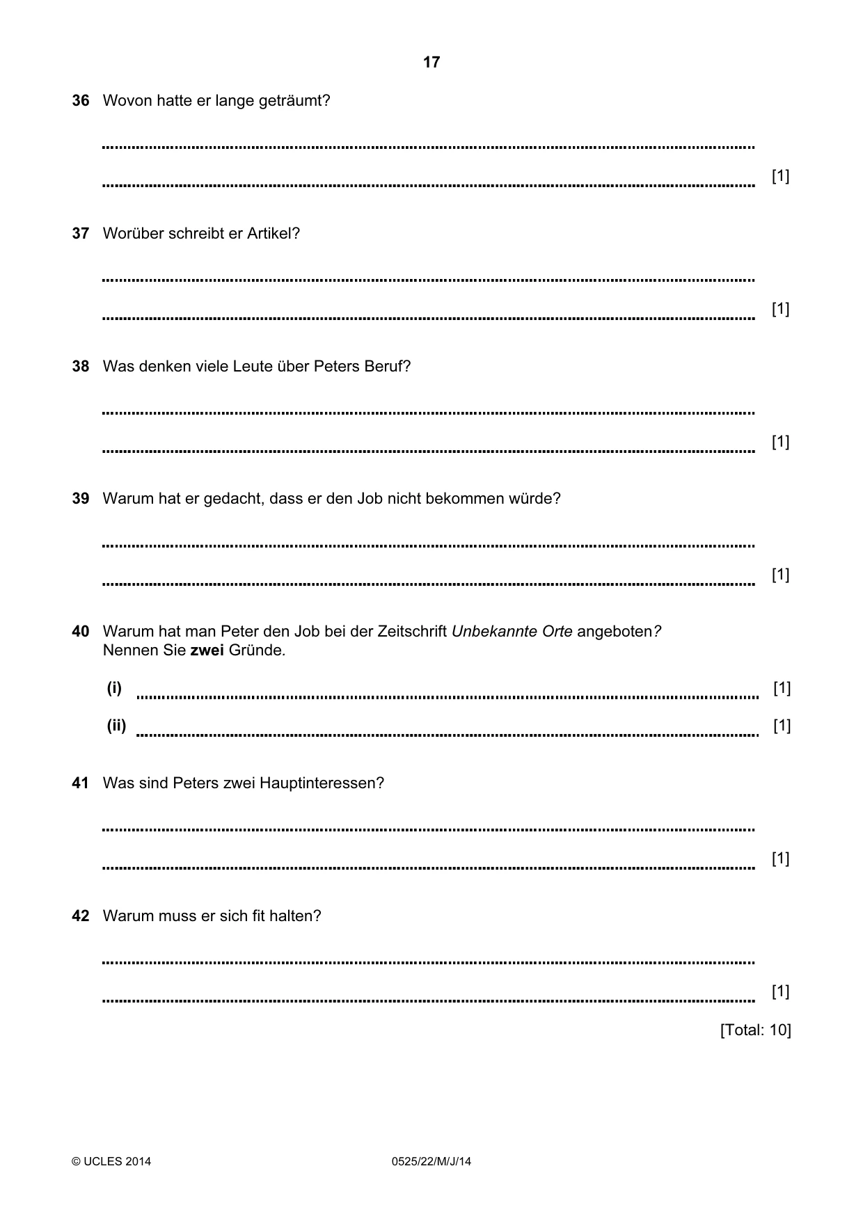 Cambridge IGCSE German - Foreign Language 0525 2014 May/June Paper 2 · Variant 2 question paper, page 17 of 20
