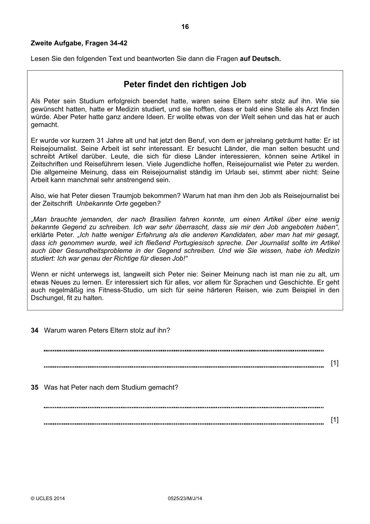 Cambridge IGCSE German - Foreign Language 0525 2014 May/June Paper 2 · Variant 3 question paper, page 16 of 20