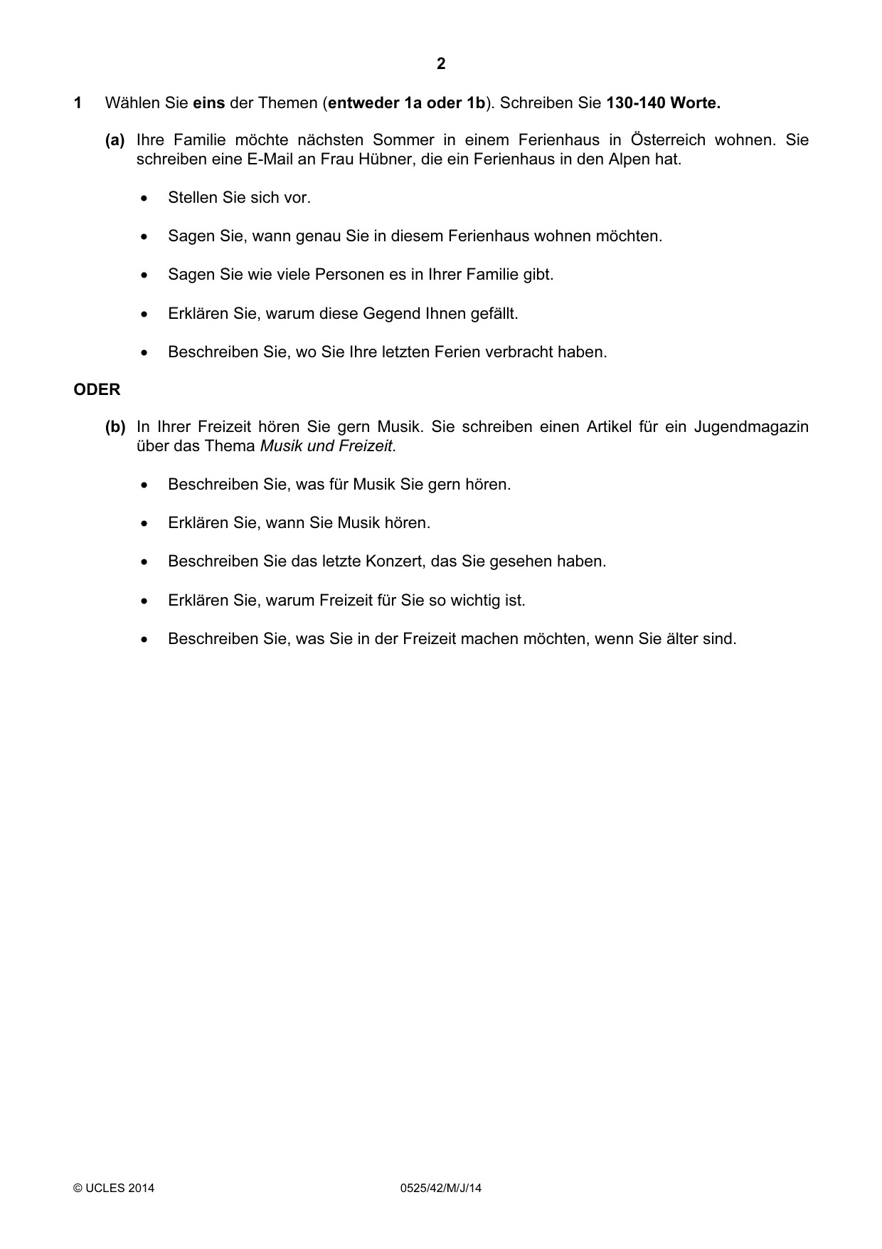 Cambridge IGCSE German - Foreign Language 0525 2014 May/June Paper 4 · Variant 2 question paper, page 2 of 4