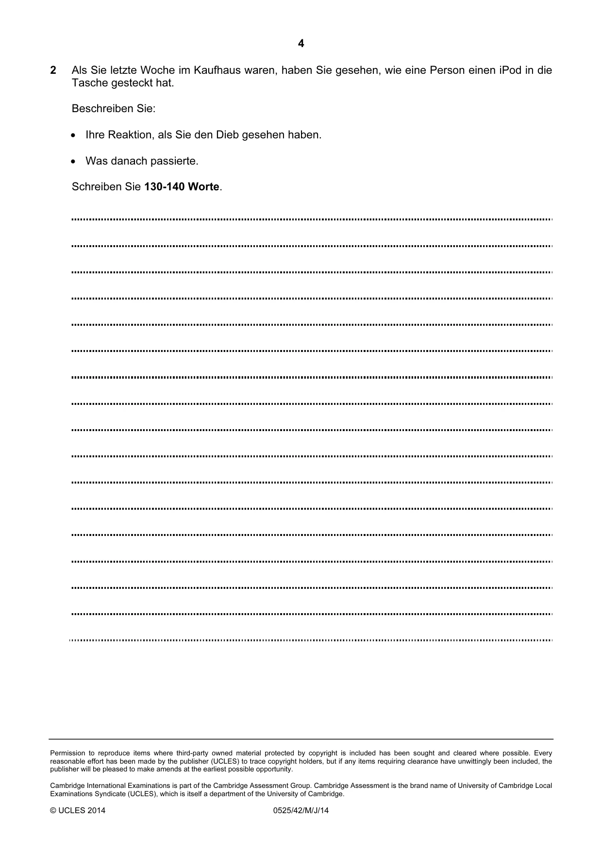 Cambridge IGCSE German - Foreign Language 0525 2014 May/June Paper 4 · Variant 2 question paper, page 4 of 4