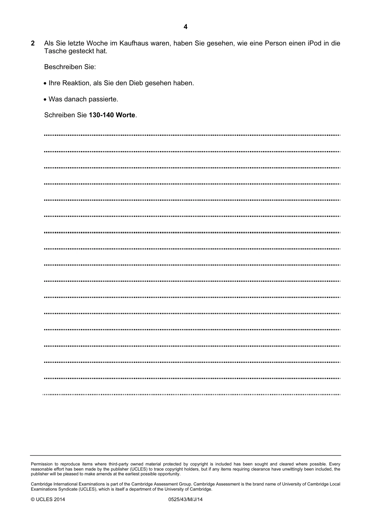Cambridge IGCSE German - Foreign Language 0525 2014 May/June Paper 4 · Variant 3 question paper, page 4 of 4