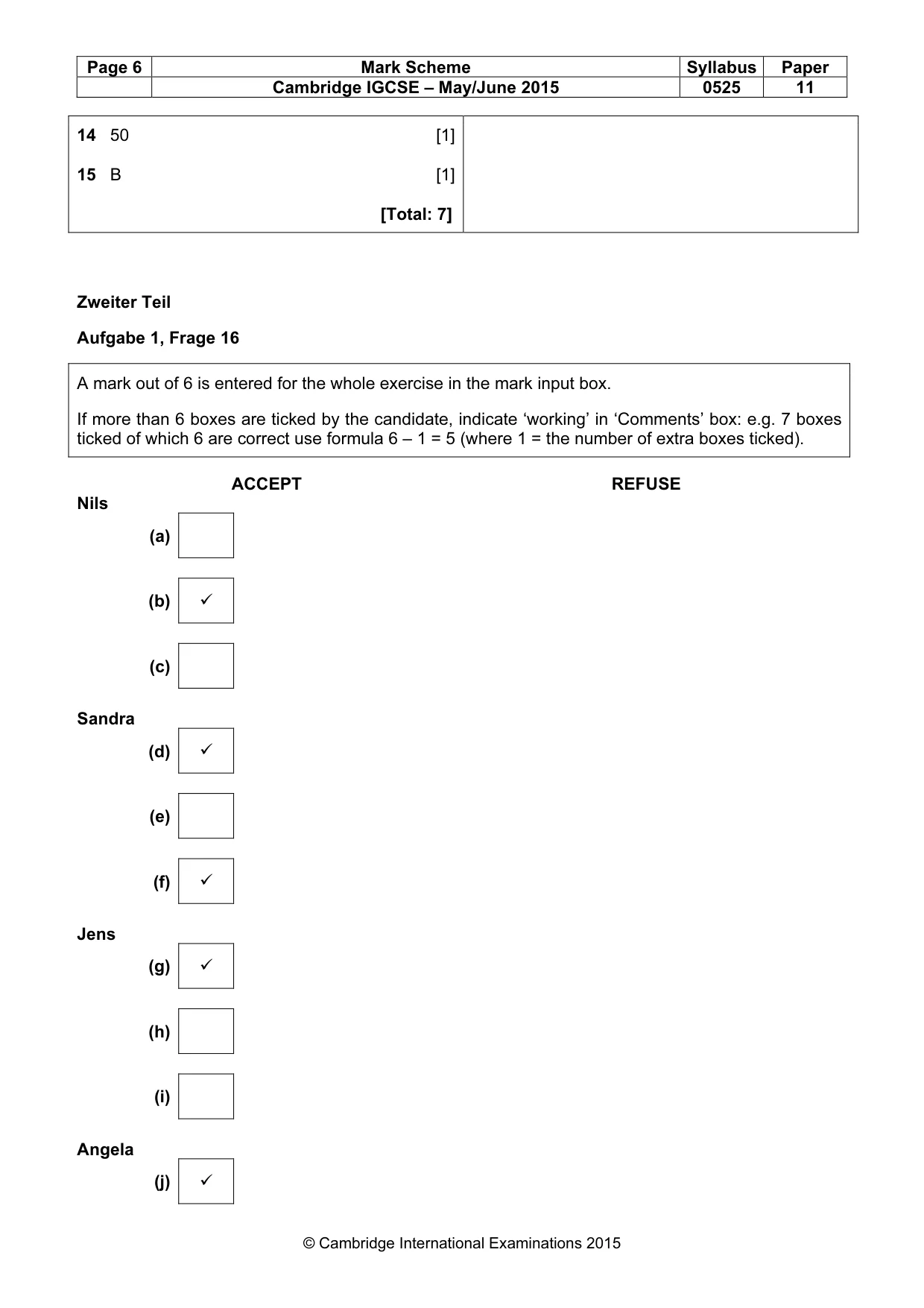 Mark scheme, page 6 of 9