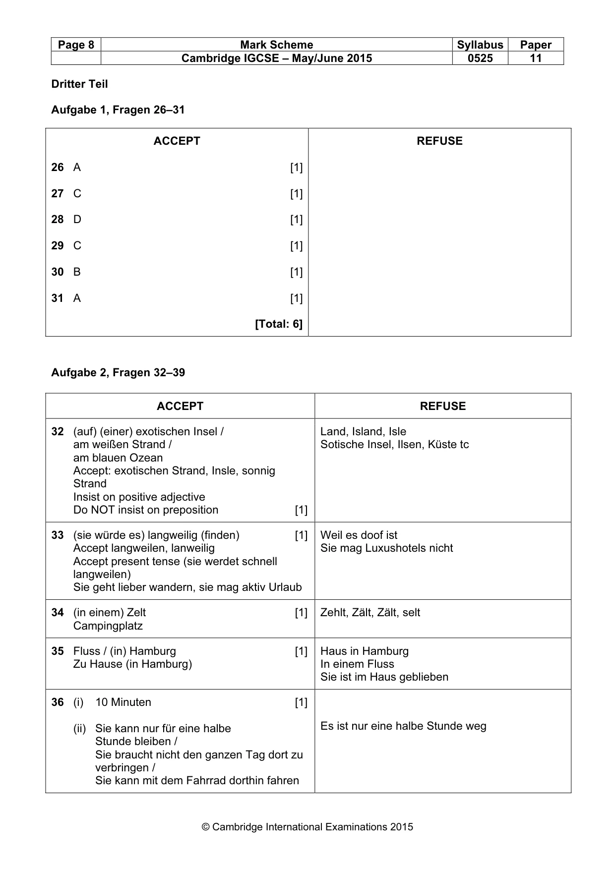 Mark scheme, page 8 of 9