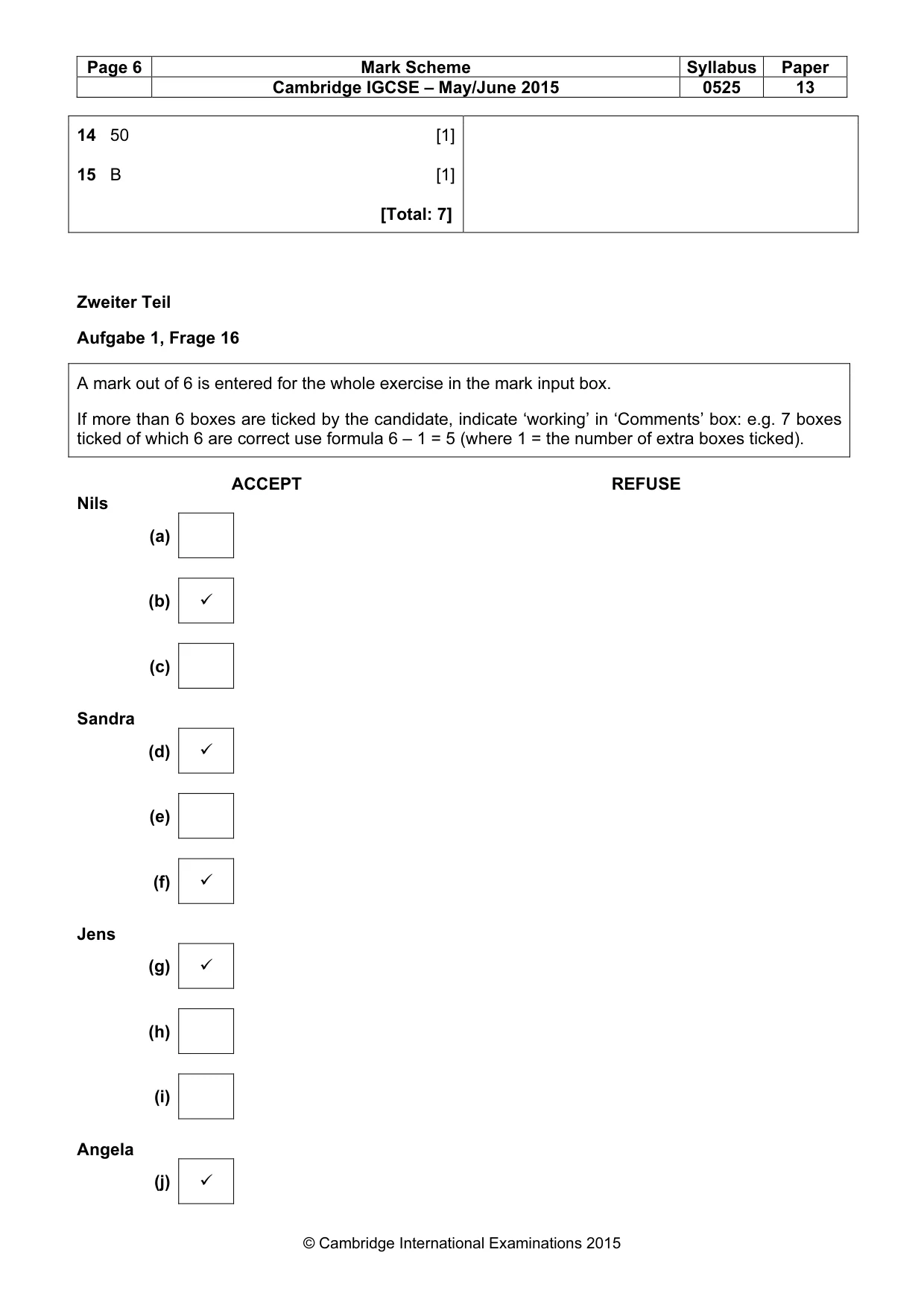 Mark scheme, page 6 of 9