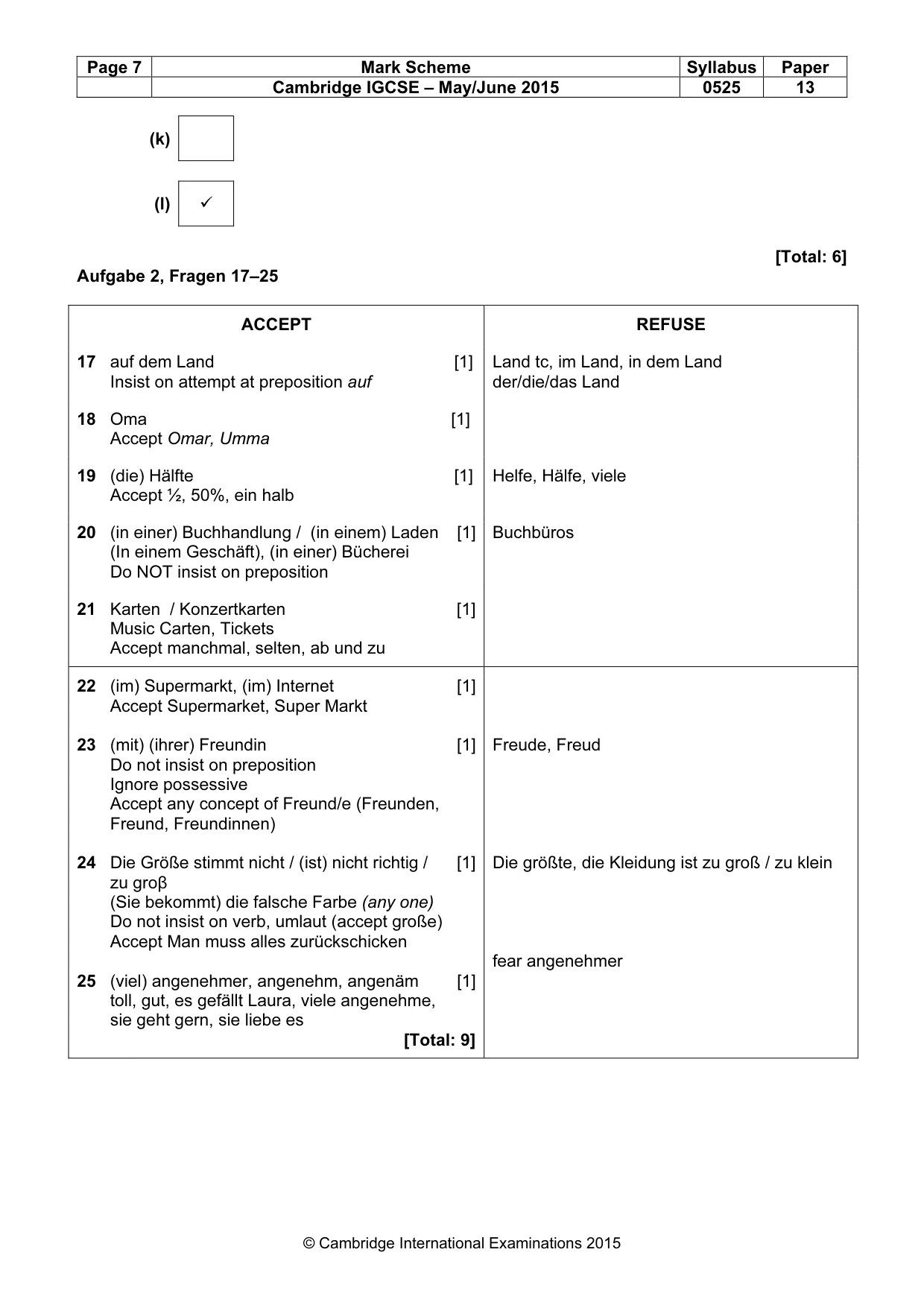 Mark scheme, page 7 of 9