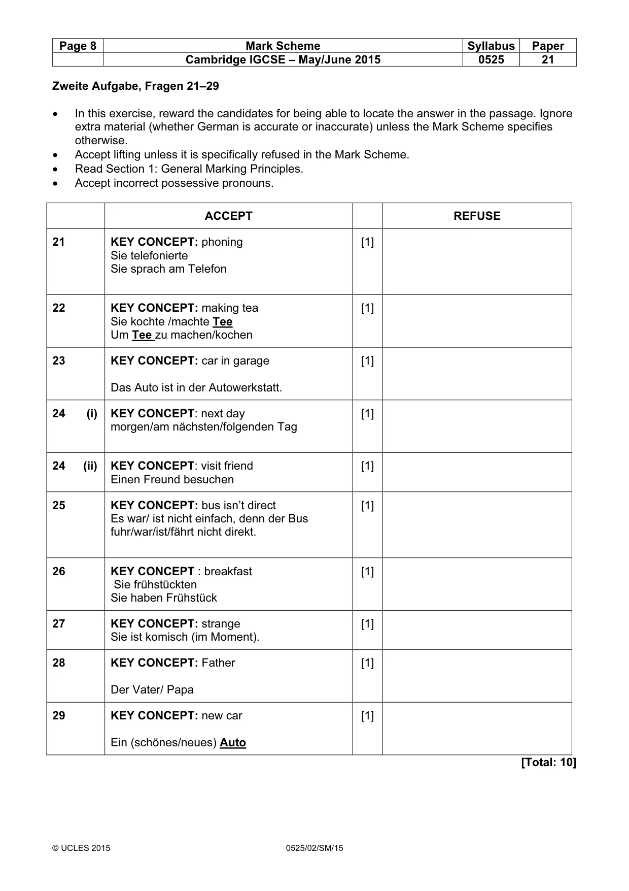 Mark scheme, page 8 of 10