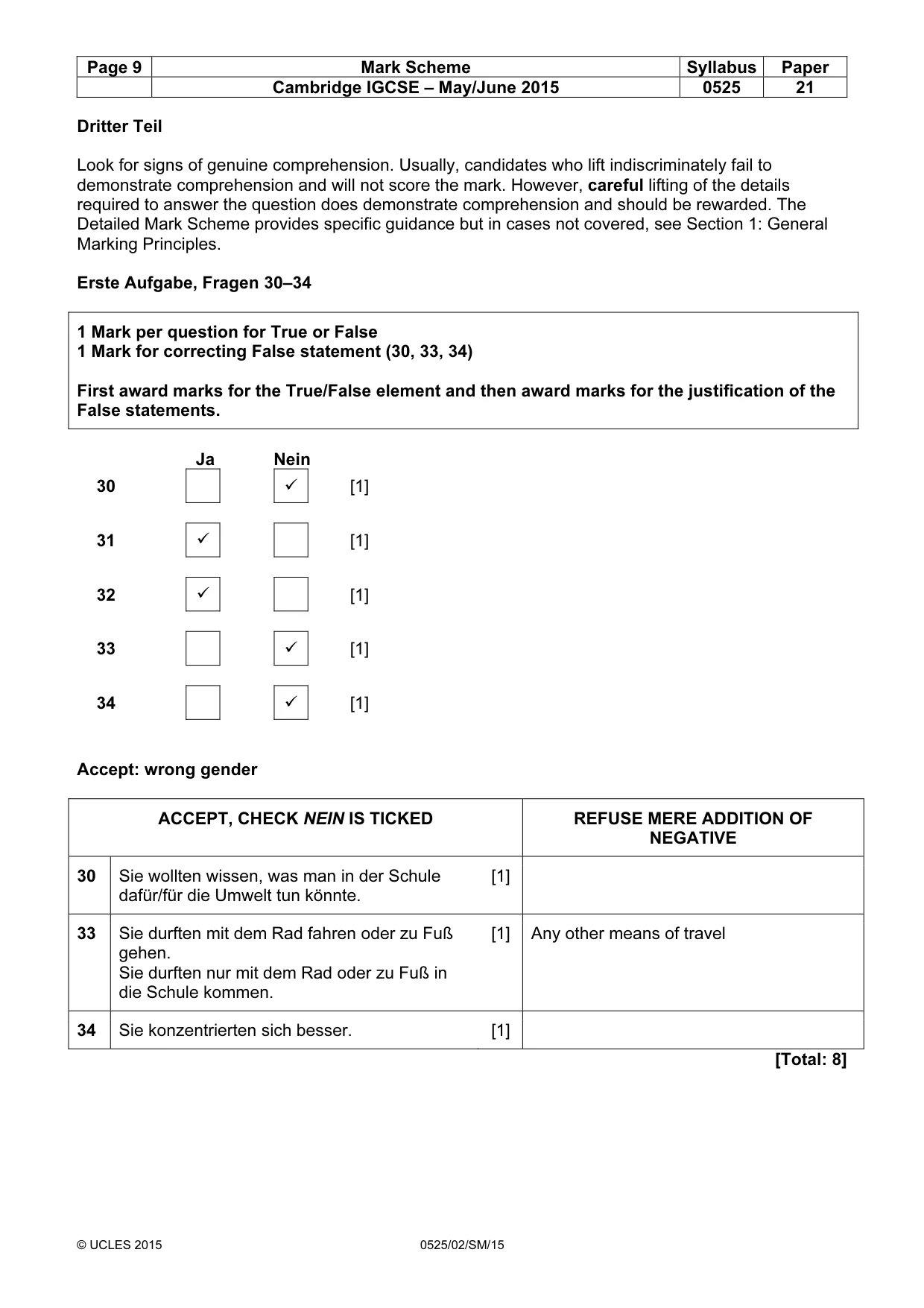 Mark scheme, page 9 of 10