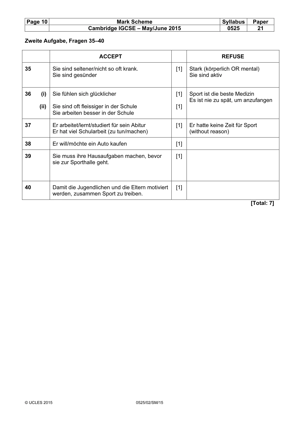 Mark scheme, page 10 of 10