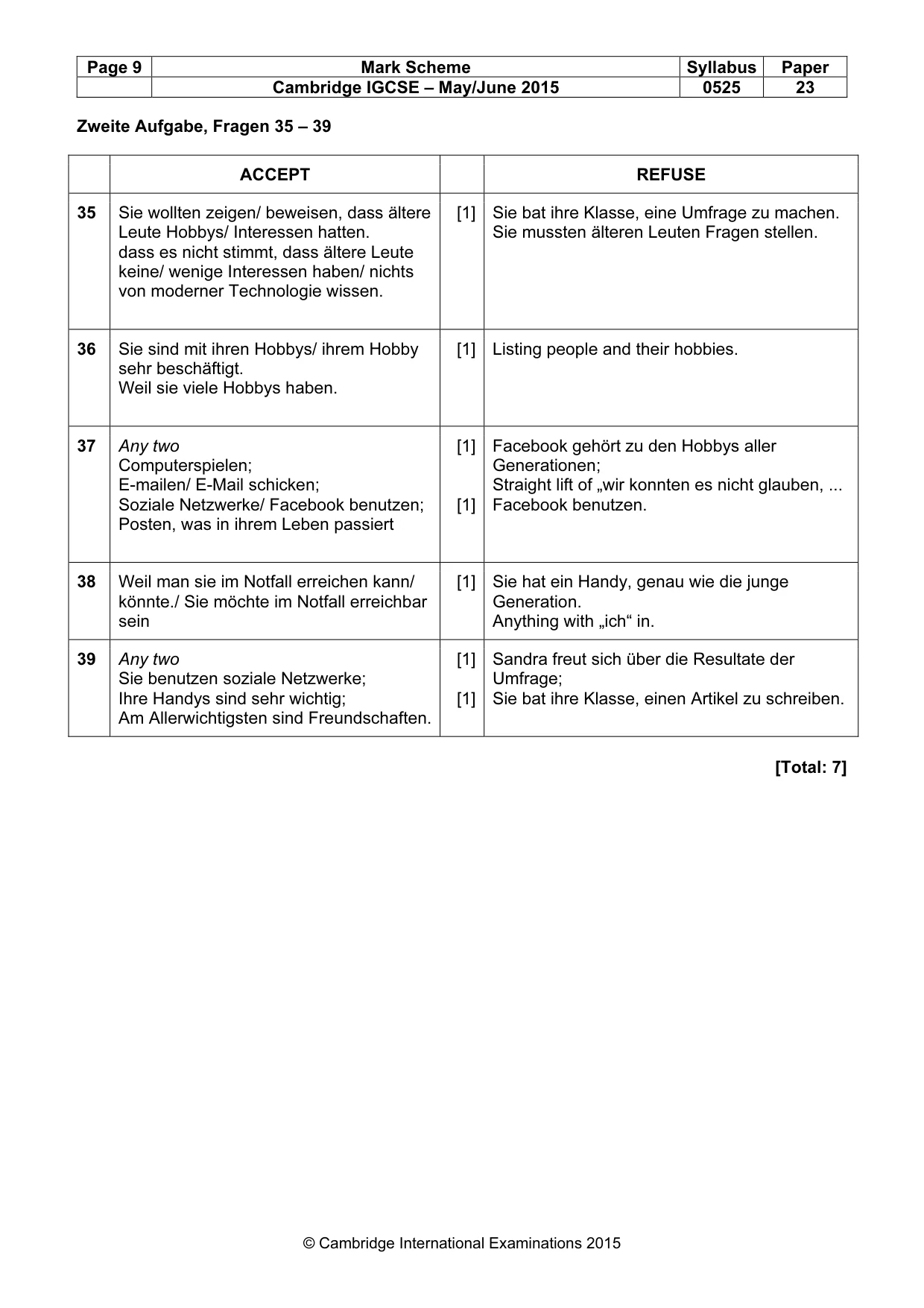Mark scheme, page 9 of 9
