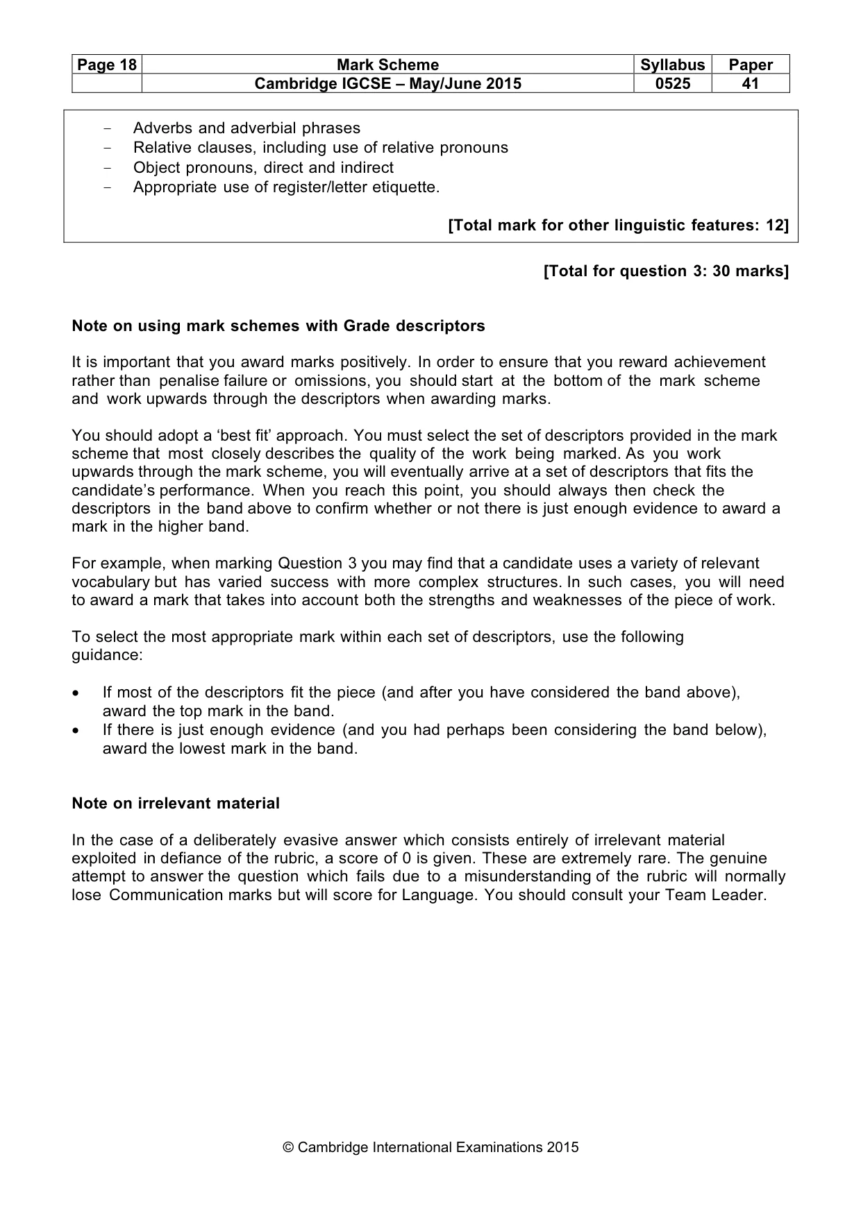 Mark scheme, page 18 of 18