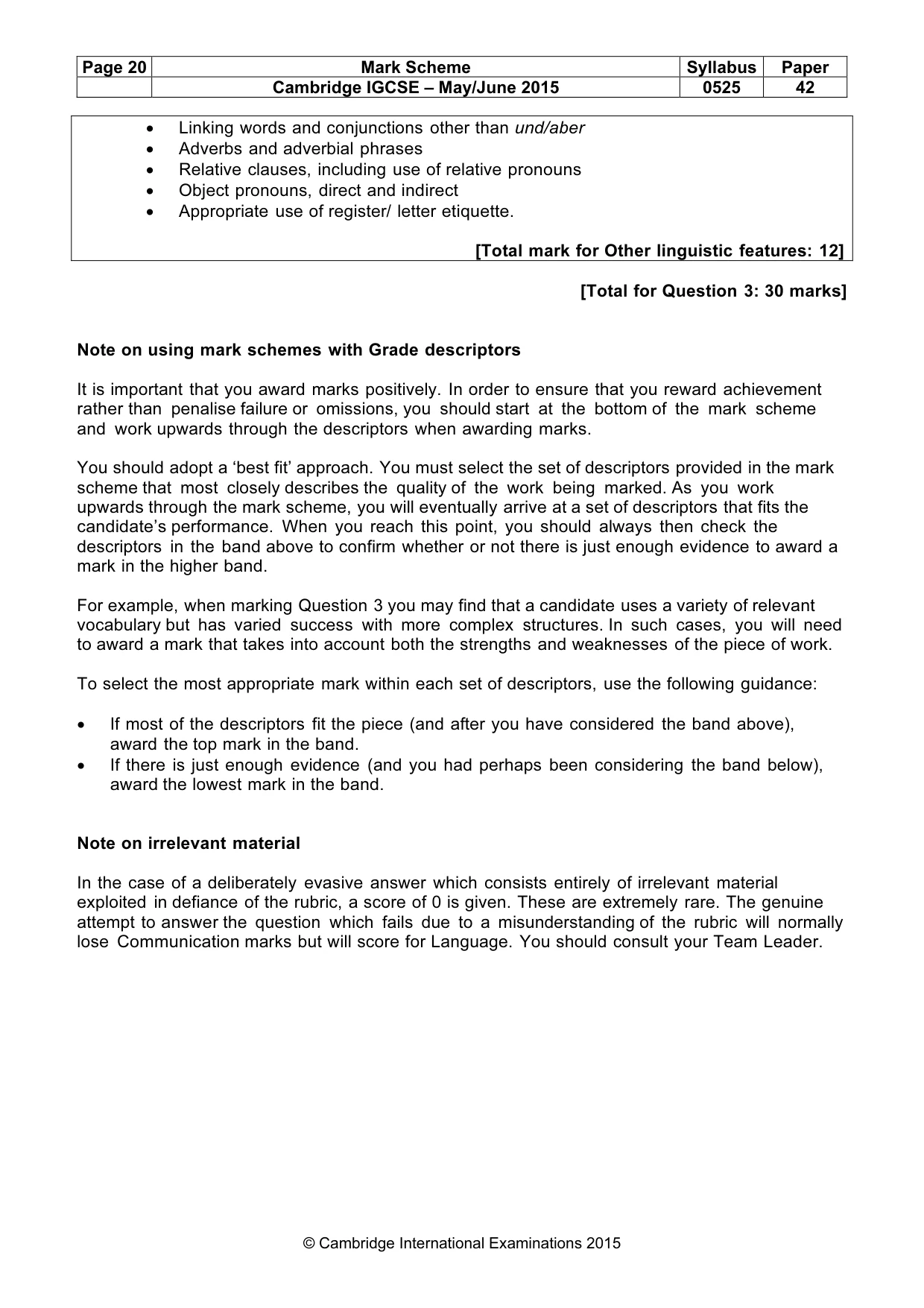 Mark scheme, page 20 of 20