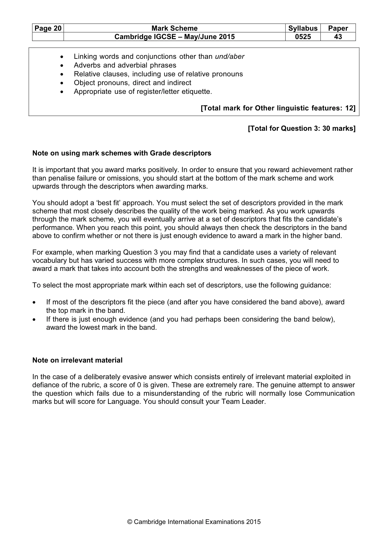 Mark scheme, page 20 of 20