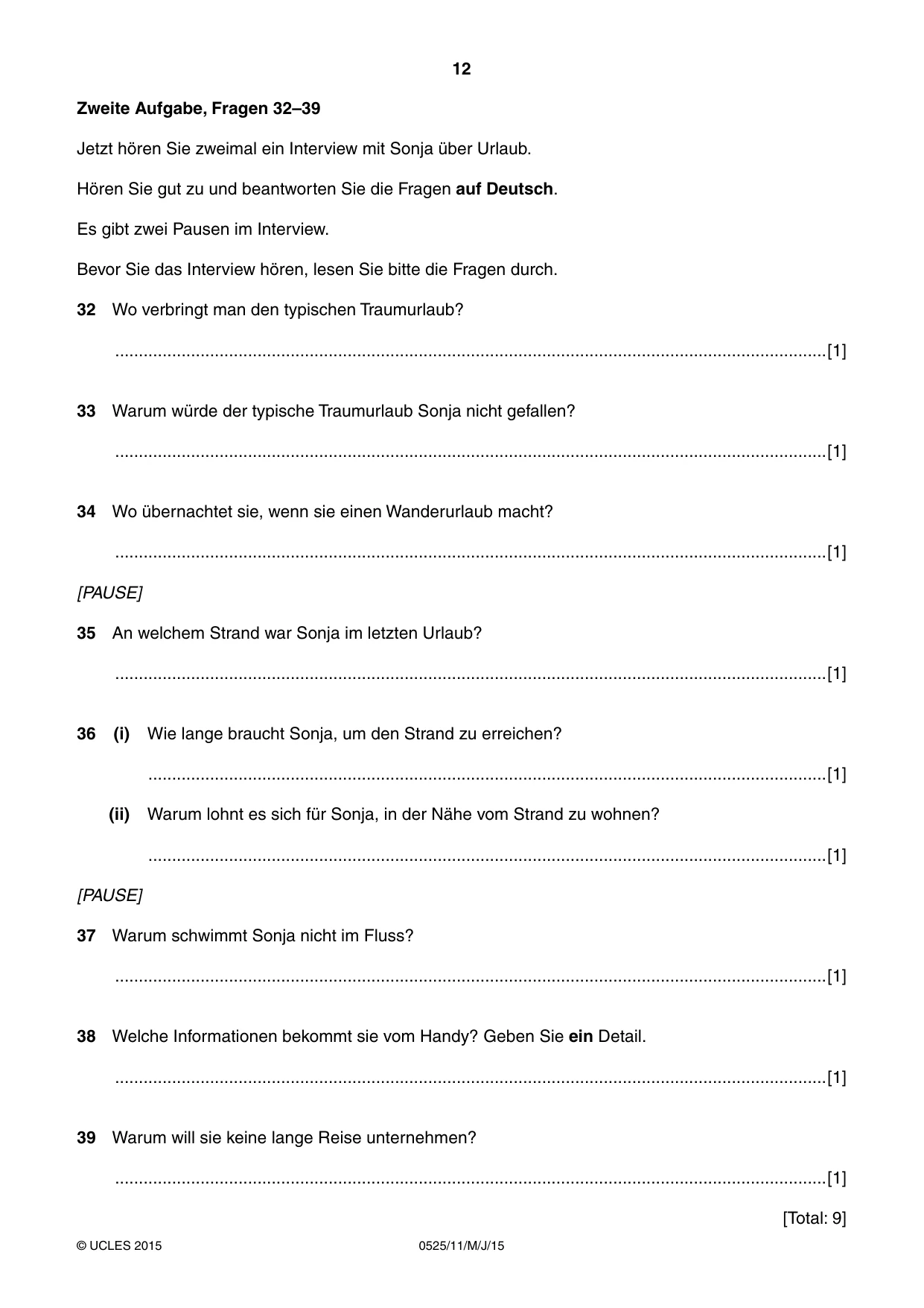 Cambridge IGCSE German - Foreign Language 0525 2015 May/June Paper 1 · Variant 1 question paper, page 12 of 16