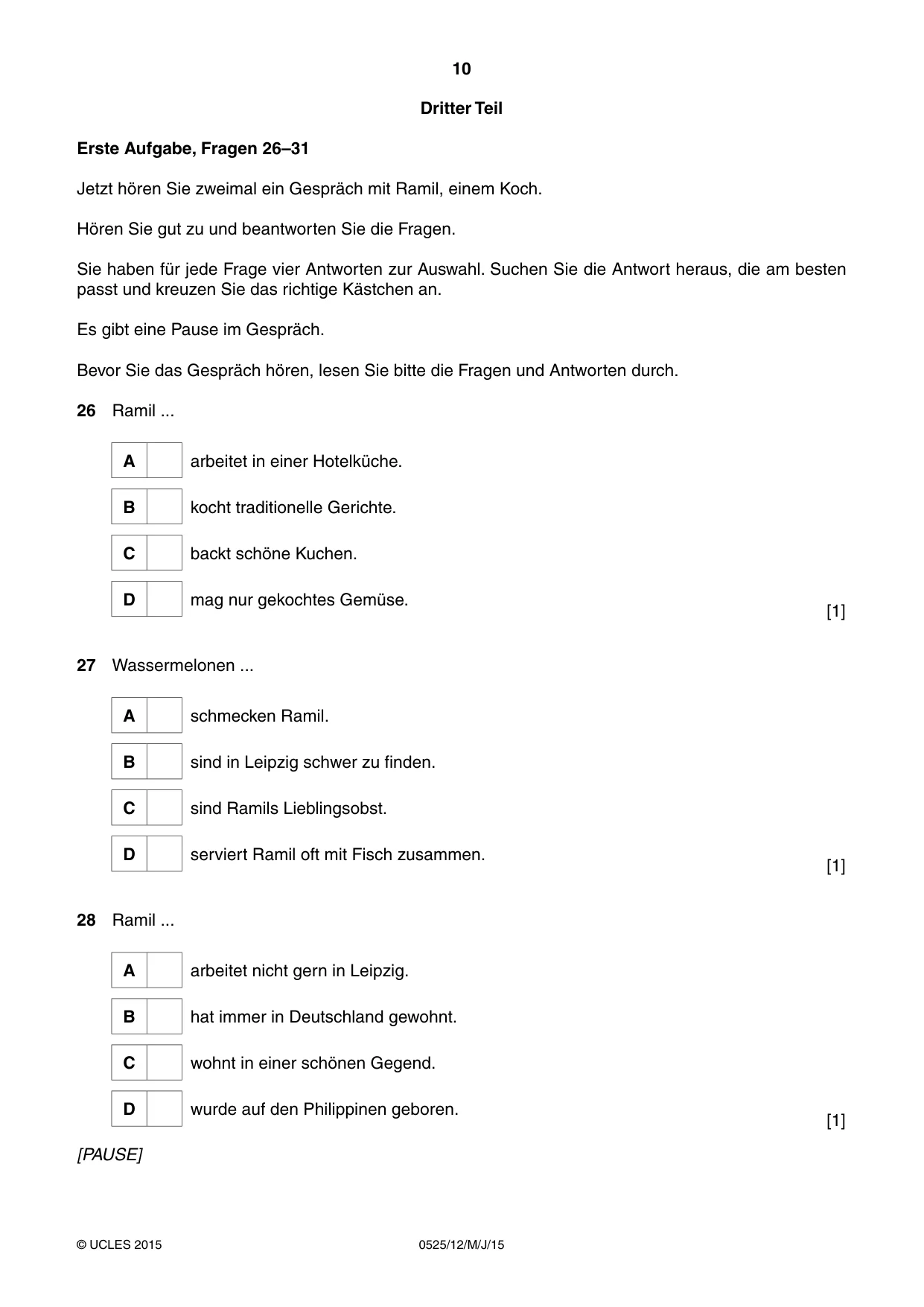 Cambridge IGCSE German - Foreign Language 0525 2015 May/June Paper 1 · Variant 2 question paper, page 10 of 16