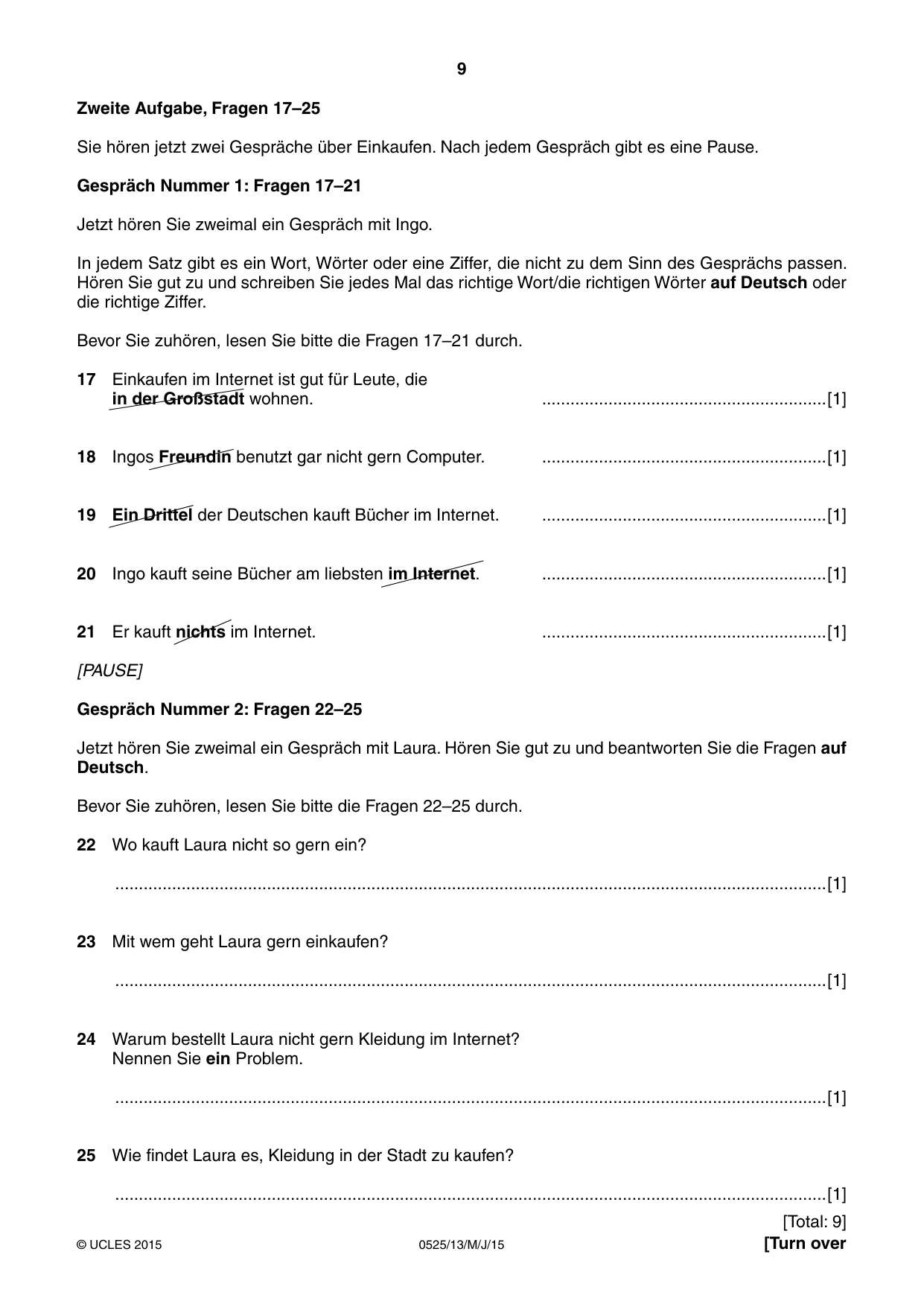 Cambridge IGCSE German - Foreign Language 0525 2015 May/June Paper 1 · Variant 3 question paper, page 9 of 16