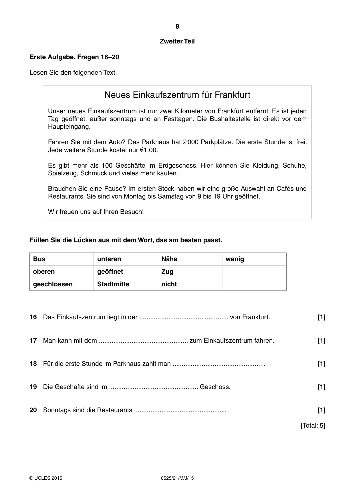Cambridge IGCSE German - Foreign Language 0525 2015 May/June Paper 2 · Variant 1 question paper, page 8 of 16