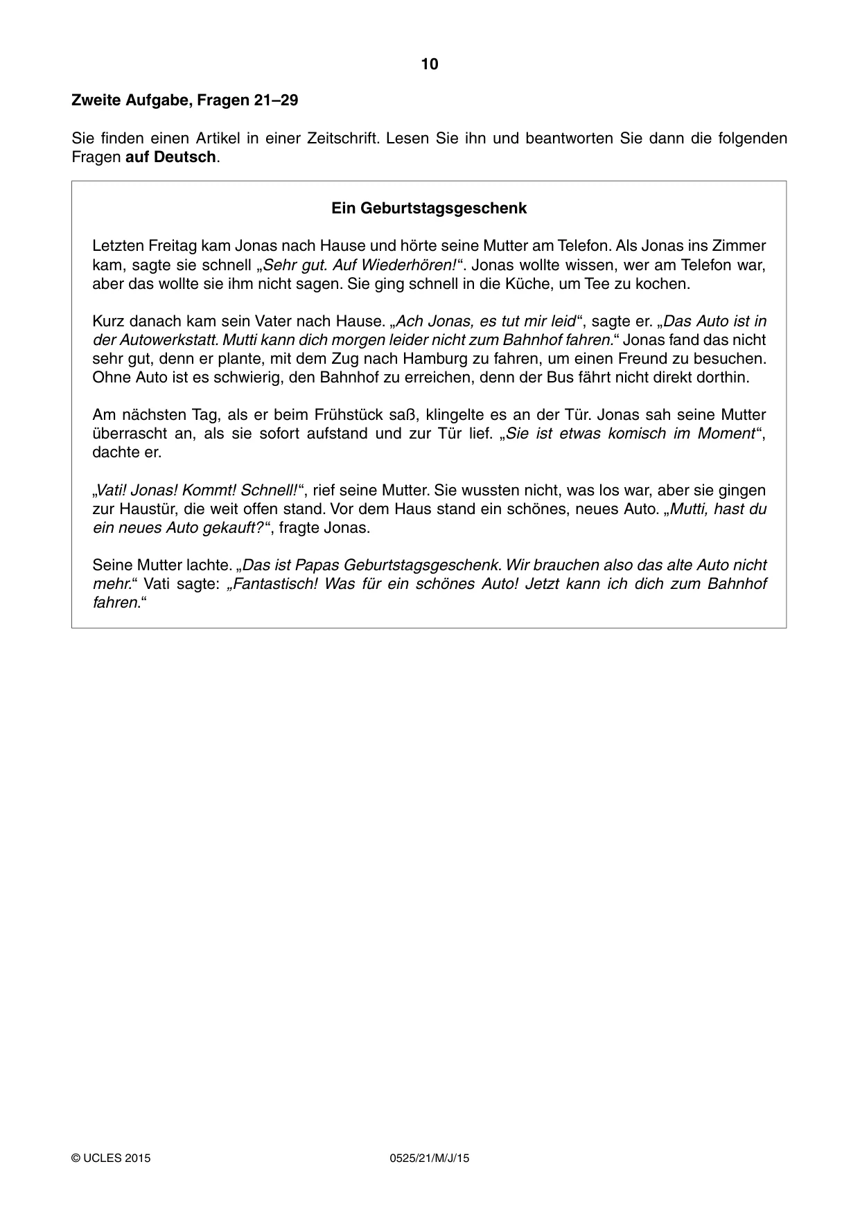 Cambridge IGCSE German - Foreign Language 0525 2015 May/June Paper 2 · Variant 1 question paper, page 10 of 16