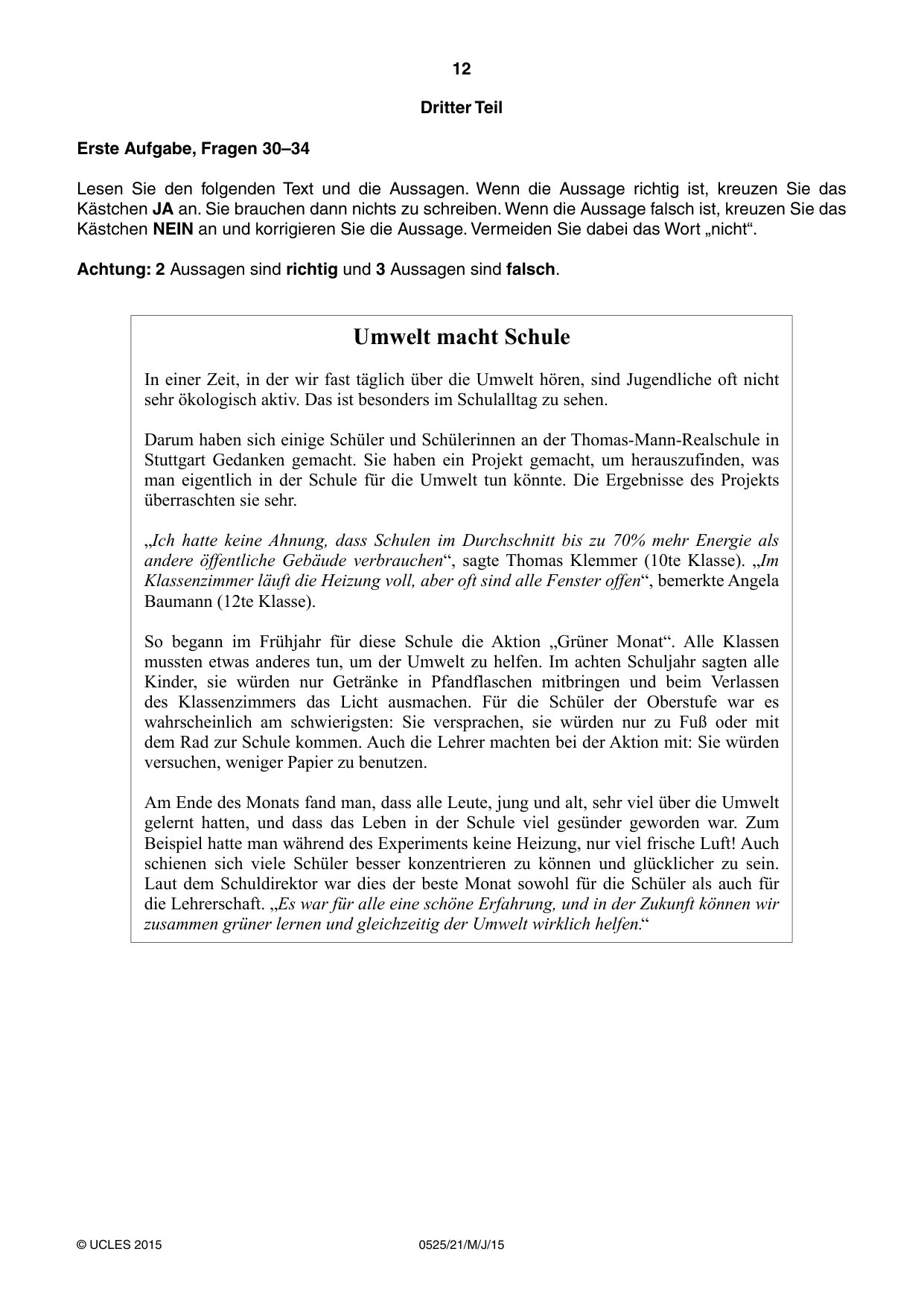Cambridge IGCSE German - Foreign Language 0525 2015 May/June Paper 2 · Variant 1 question paper, page 12 of 16