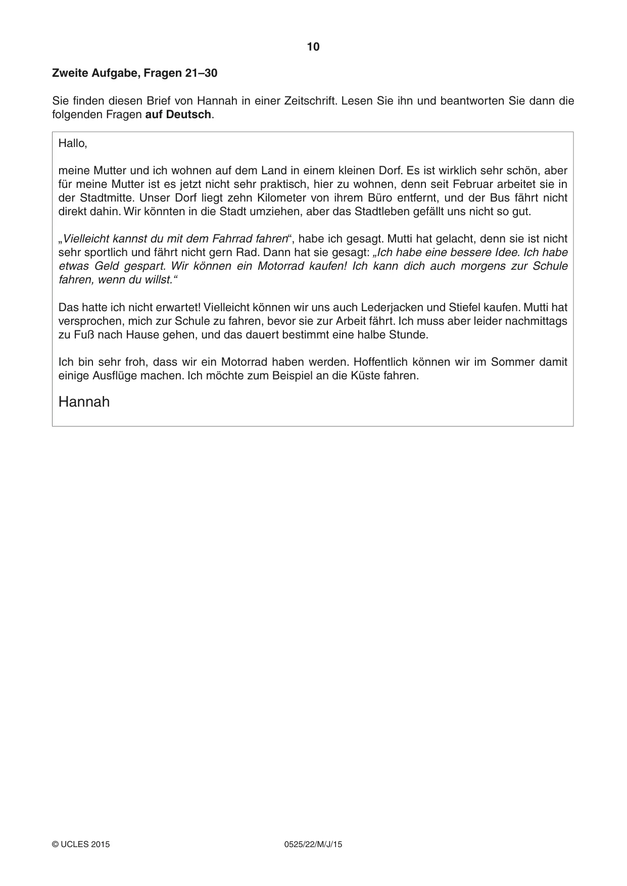 Cambridge IGCSE German - Foreign Language 0525 2015 May/June Paper 2 · Variant 2 question paper, page 10 of 16
