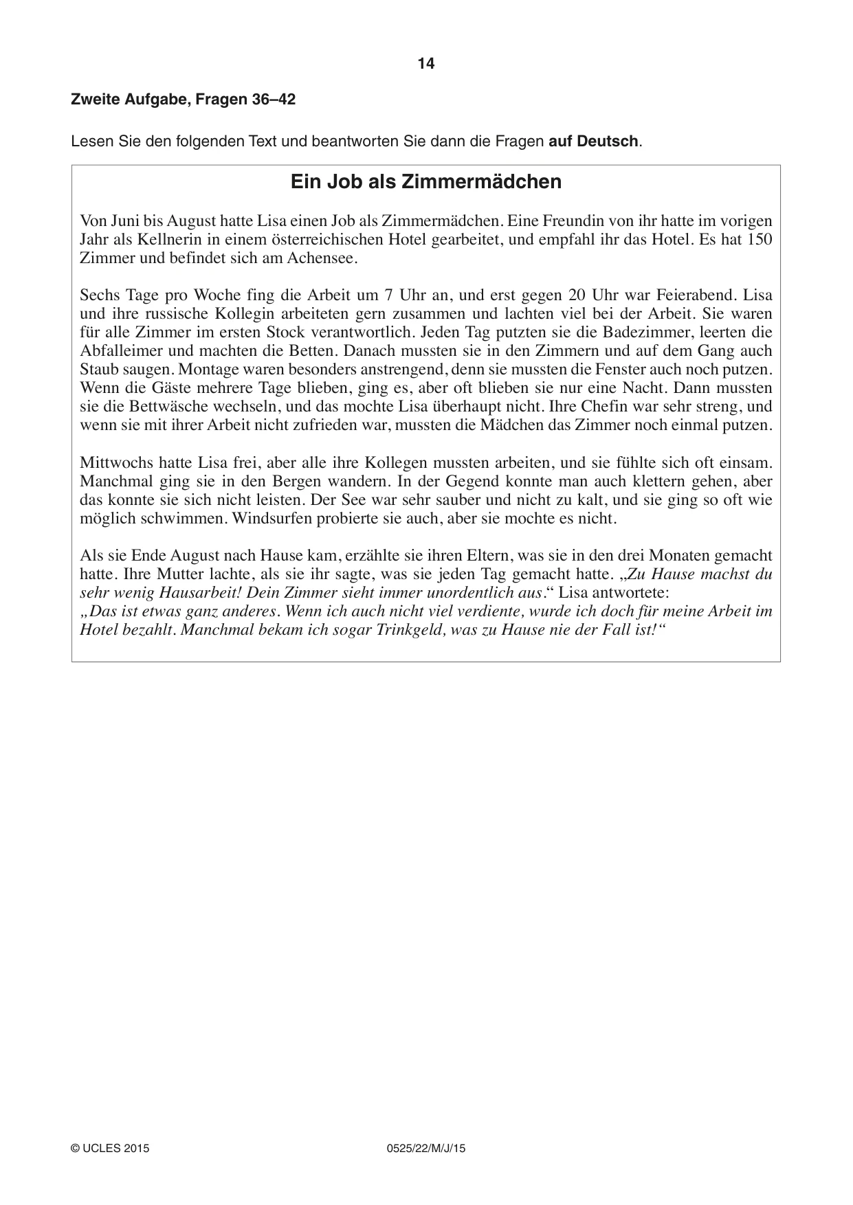 Cambridge IGCSE German - Foreign Language 0525 2015 May/June Paper 2 · Variant 2 question paper, page 14 of 16