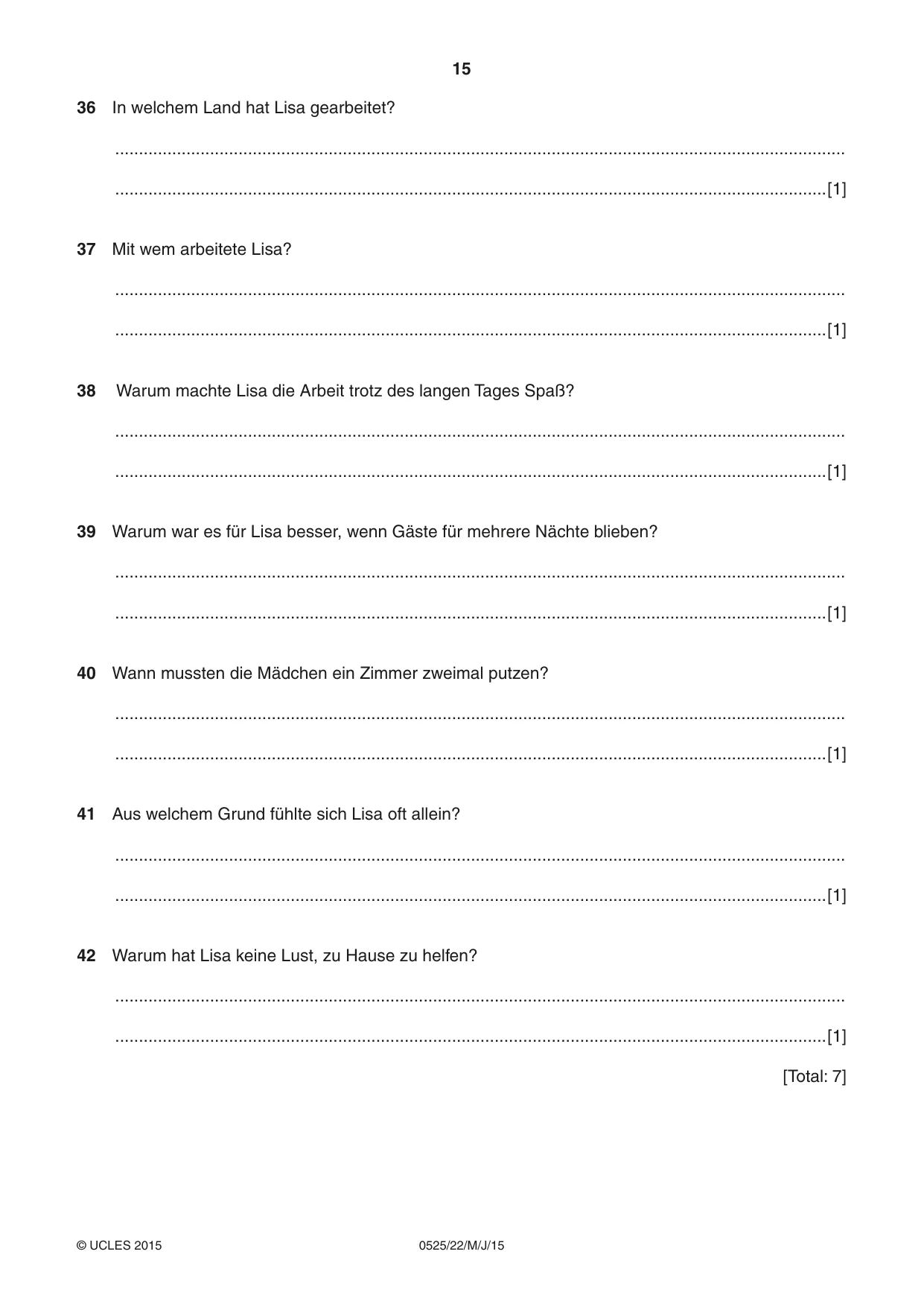 Cambridge IGCSE German - Foreign Language 0525 2015 May/June Paper 2 · Variant 2 question paper, page 15 of 16