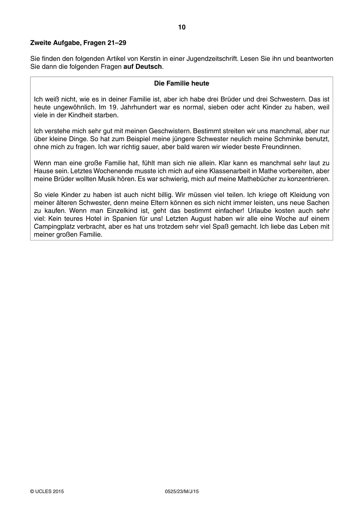 Cambridge IGCSE German - Foreign Language 0525 2015 May/June Paper 2 · Variant 3 question paper, page 10 of 16