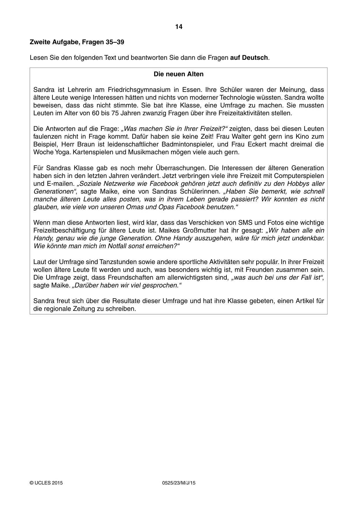 Cambridge IGCSE German - Foreign Language 0525 2015 May/June Paper 2 · Variant 3 question paper, page 14 of 16
