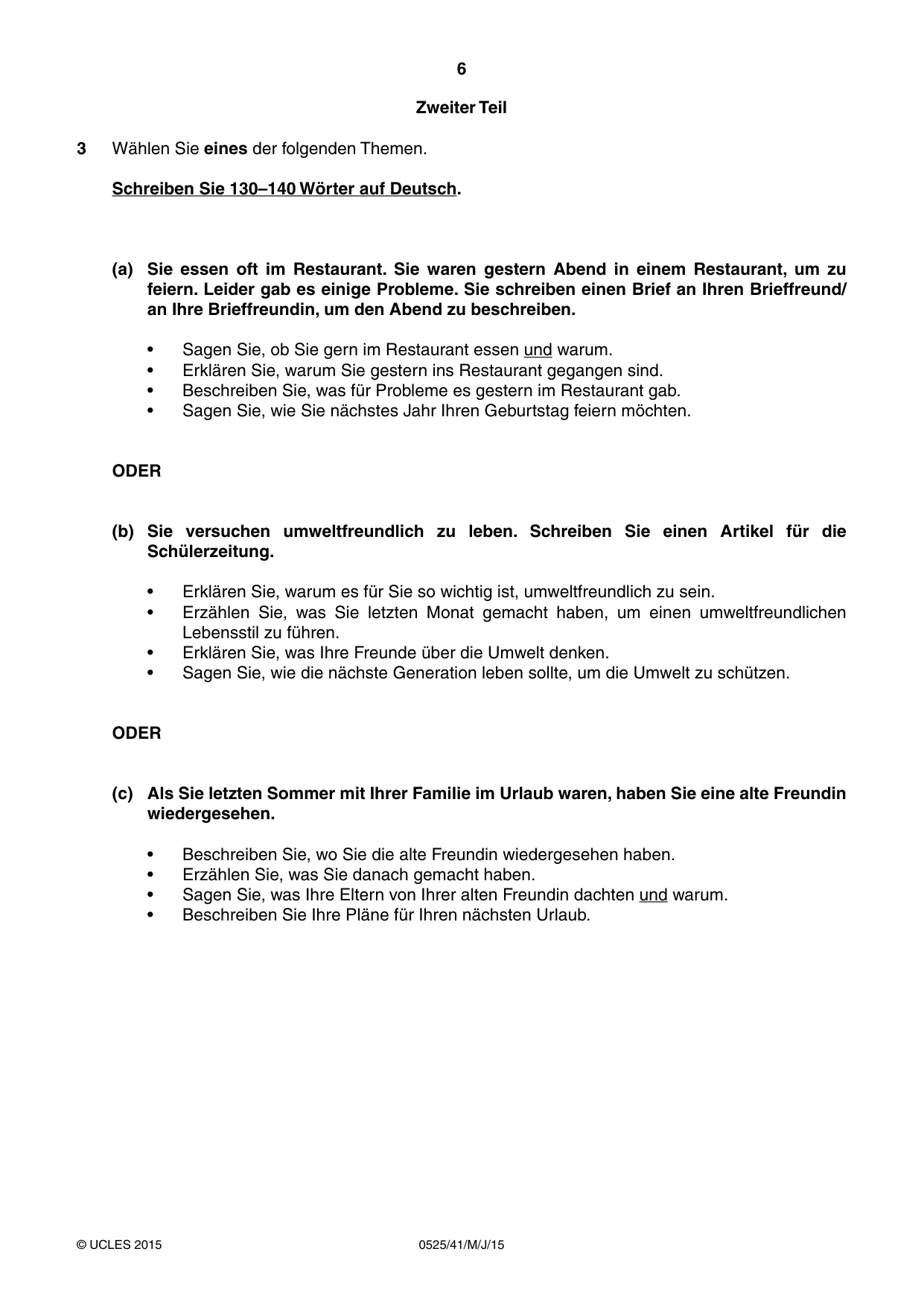 Cambridge IGCSE German - Foreign Language 0525 2015 May/June Paper 4 · Variant 1 question paper, page 6 of 8