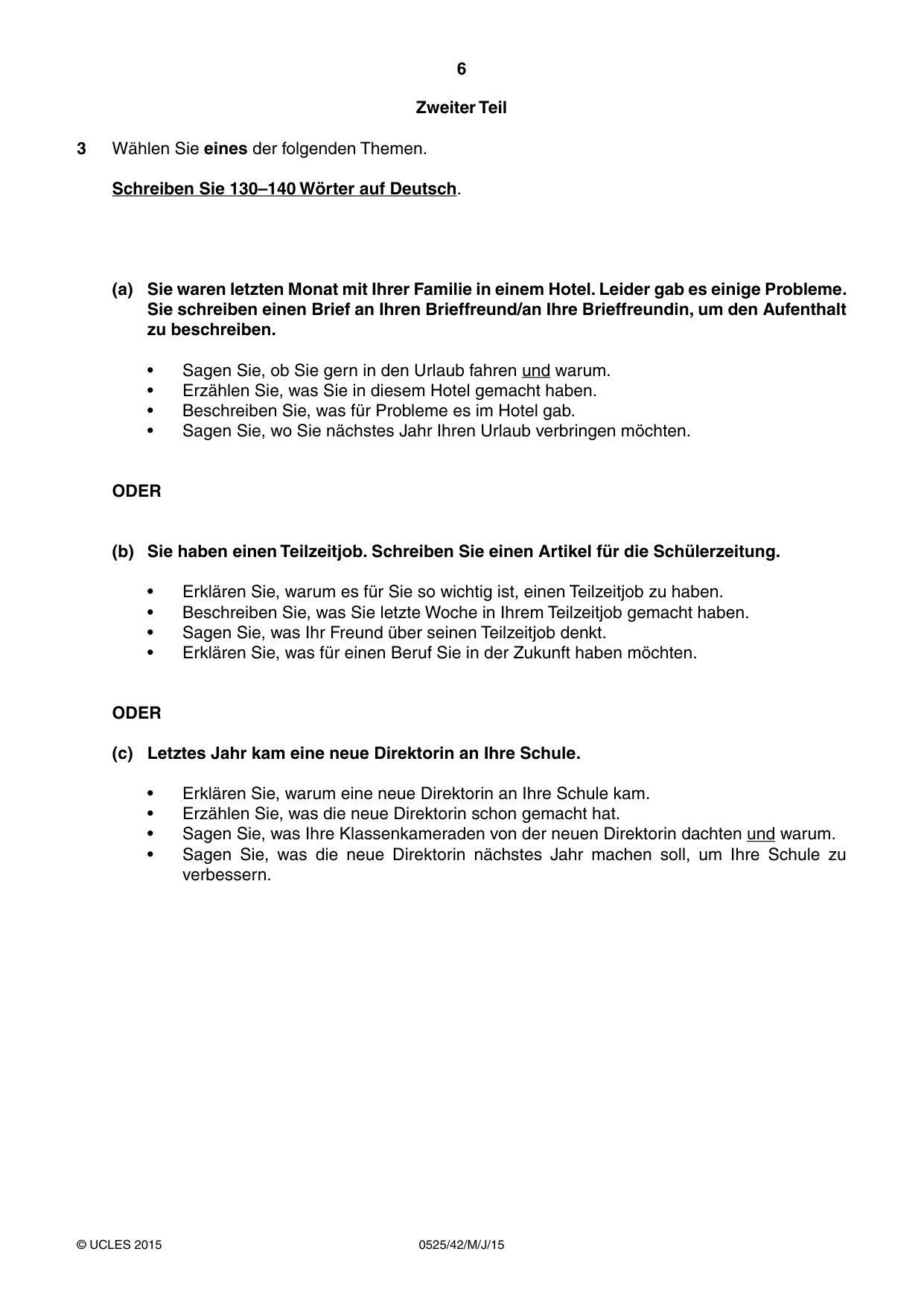 Cambridge IGCSE German - Foreign Language 0525 2015 May/June Paper 4 · Variant 2 question paper, page 6 of 8