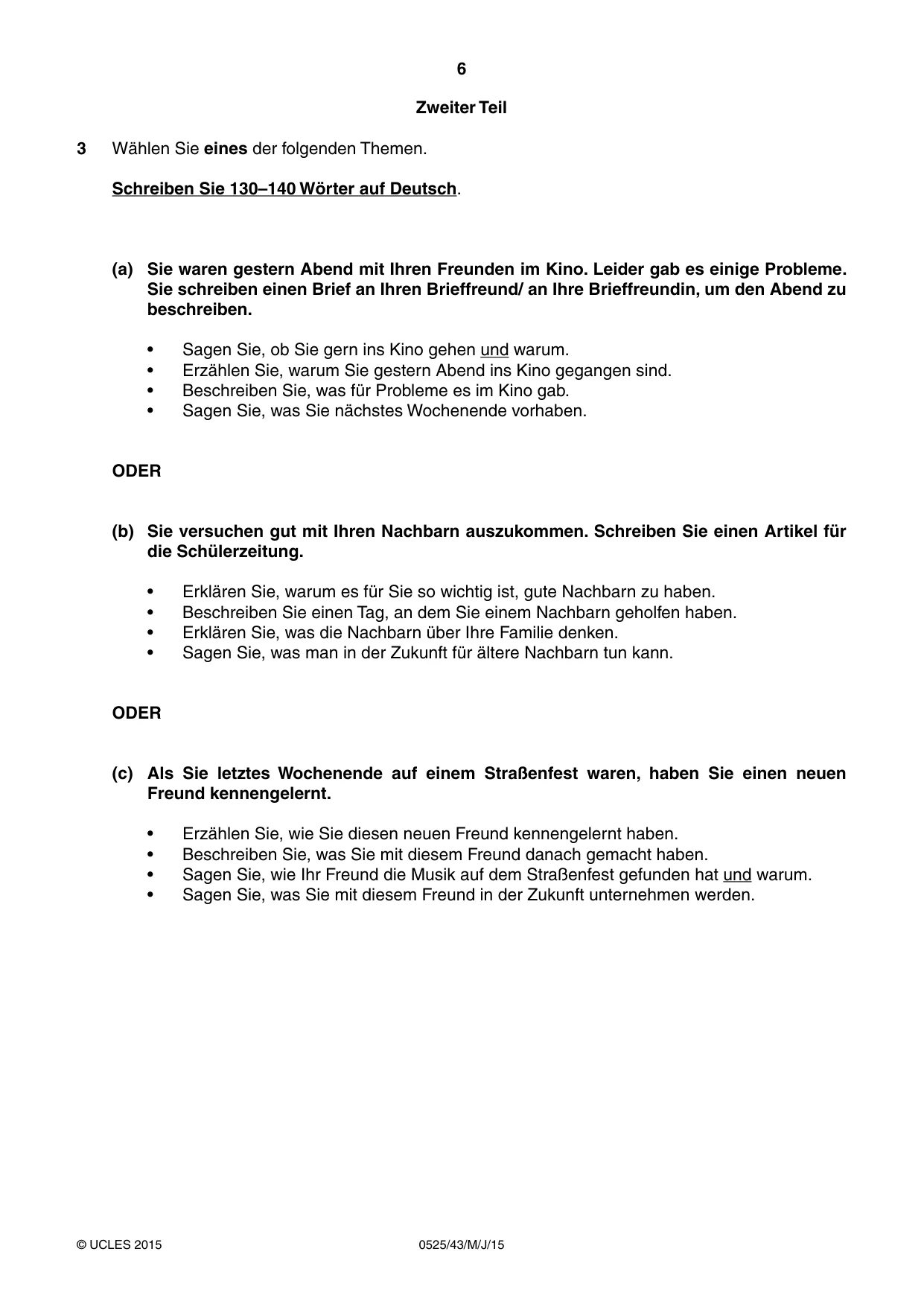 Cambridge IGCSE German - Foreign Language 0525 2015 May/June Paper 4 · Variant 3 question paper, page 6 of 8