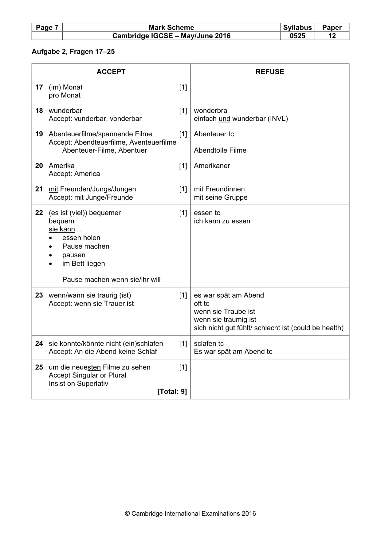 Mark scheme, page 7 of 9