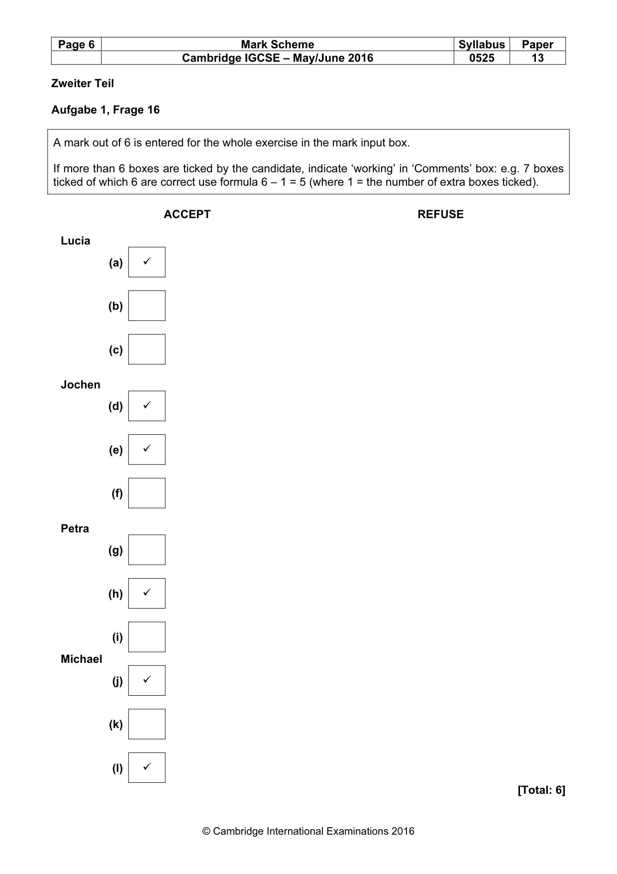 Mark scheme, page 6 of 9