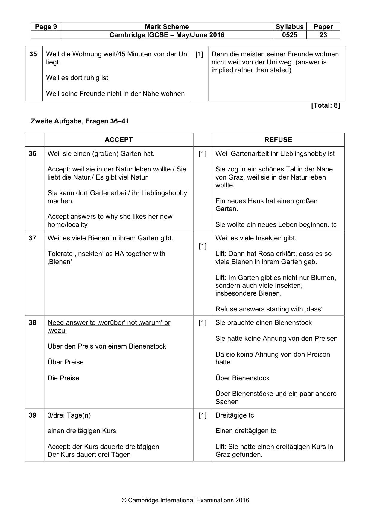 Mark scheme, page 9 of 10