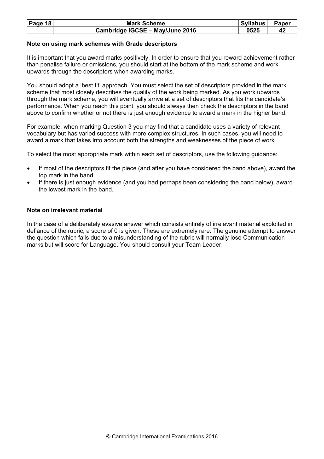Mark scheme, page 18 of 18