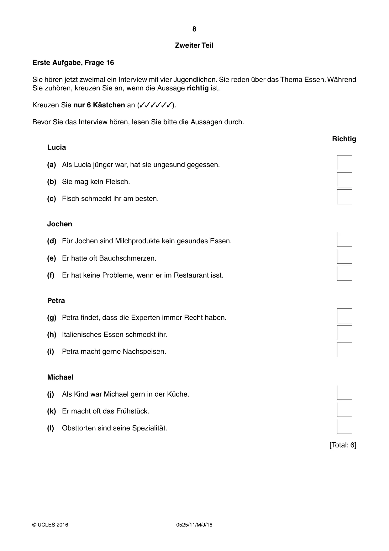 Cambridge IGCSE German - Foreign Language 0525 2016 May/June Paper 1 · Variant 1 question paper, page 8 of 16