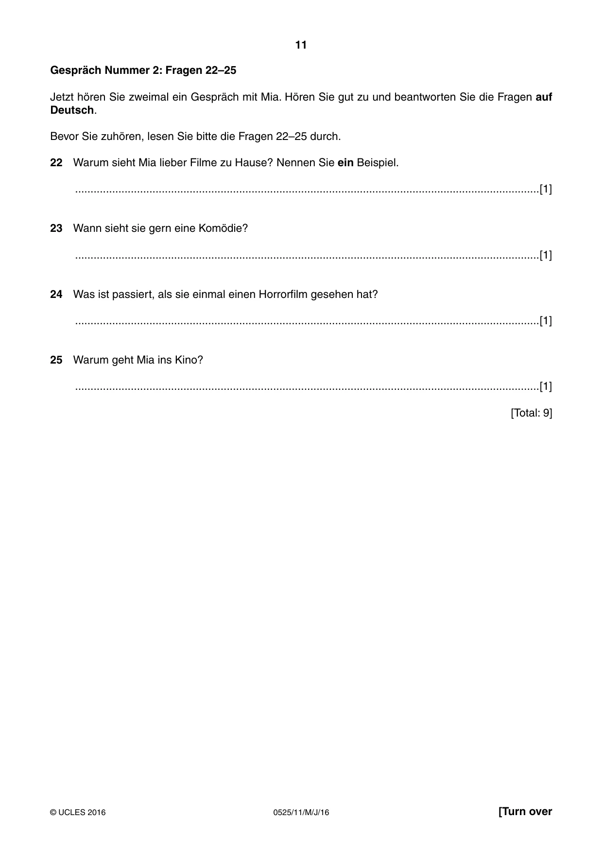 Cambridge IGCSE German - Foreign Language 0525 2016 May/June Paper 1 · Variant 1 question paper, page 11 of 16