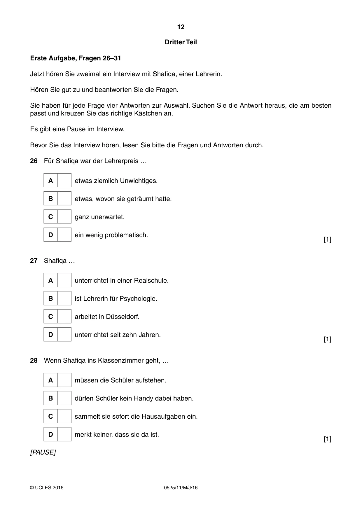 Cambridge IGCSE German - Foreign Language 0525 2016 May/June Paper 1 · Variant 1 question paper, page 12 of 16