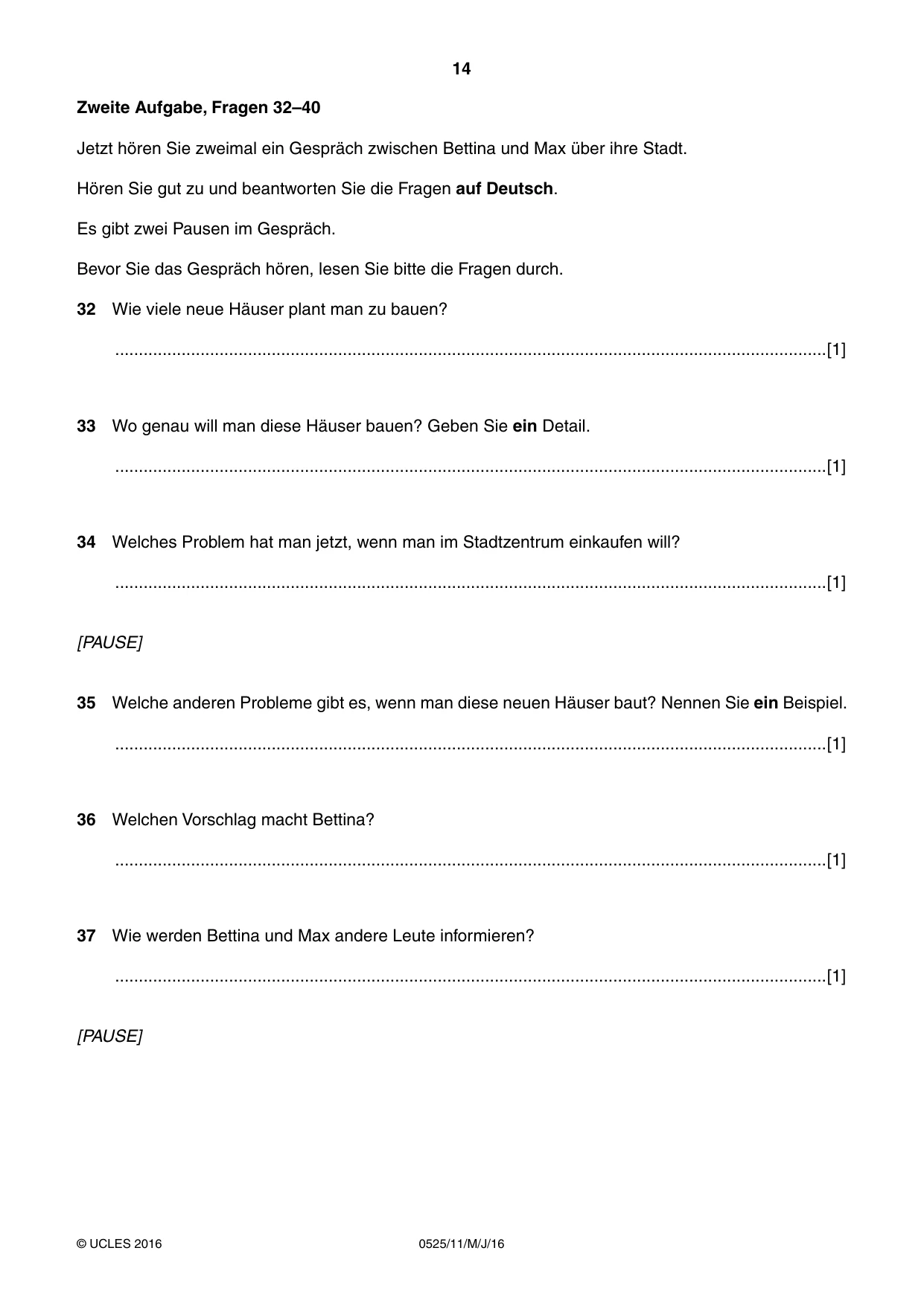 Cambridge IGCSE German - Foreign Language 0525 2016 May/June Paper 1 · Variant 1 question paper, page 14 of 16