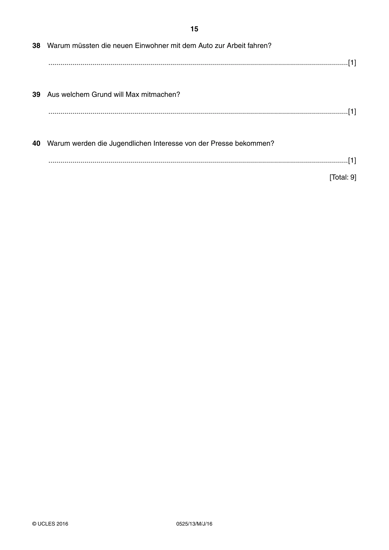 Cambridge IGCSE German - Foreign Language 0525 2016 May/June Paper 1 · Variant 3 question paper, page 15 of 16