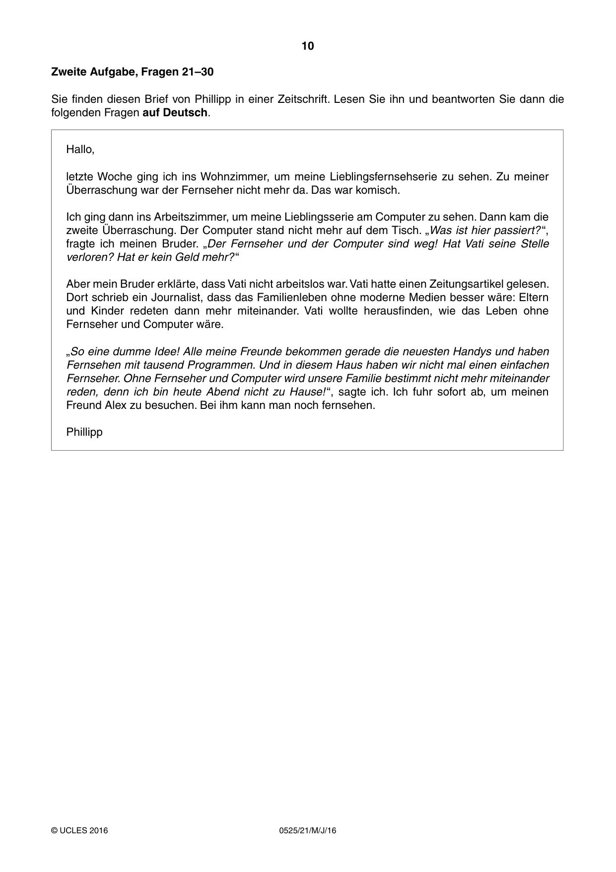 Cambridge IGCSE German - Foreign Language 0525 2016 May/June Paper 2 · Variant 1 question paper, page 10 of 16