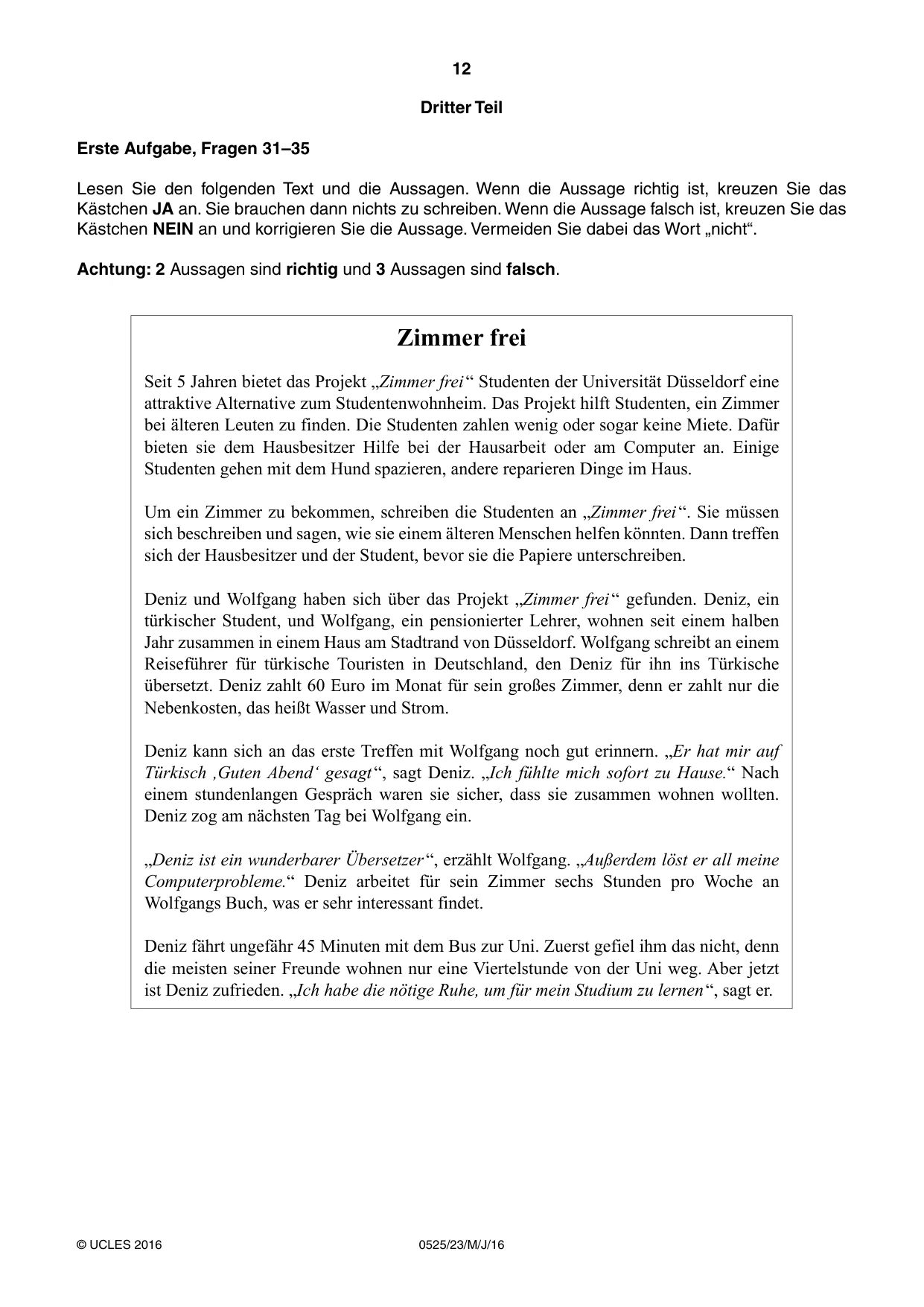 Cambridge IGCSE German - Foreign Language 0525 2016 May/June Paper 2 · Variant 3 question paper, page 12 of 16