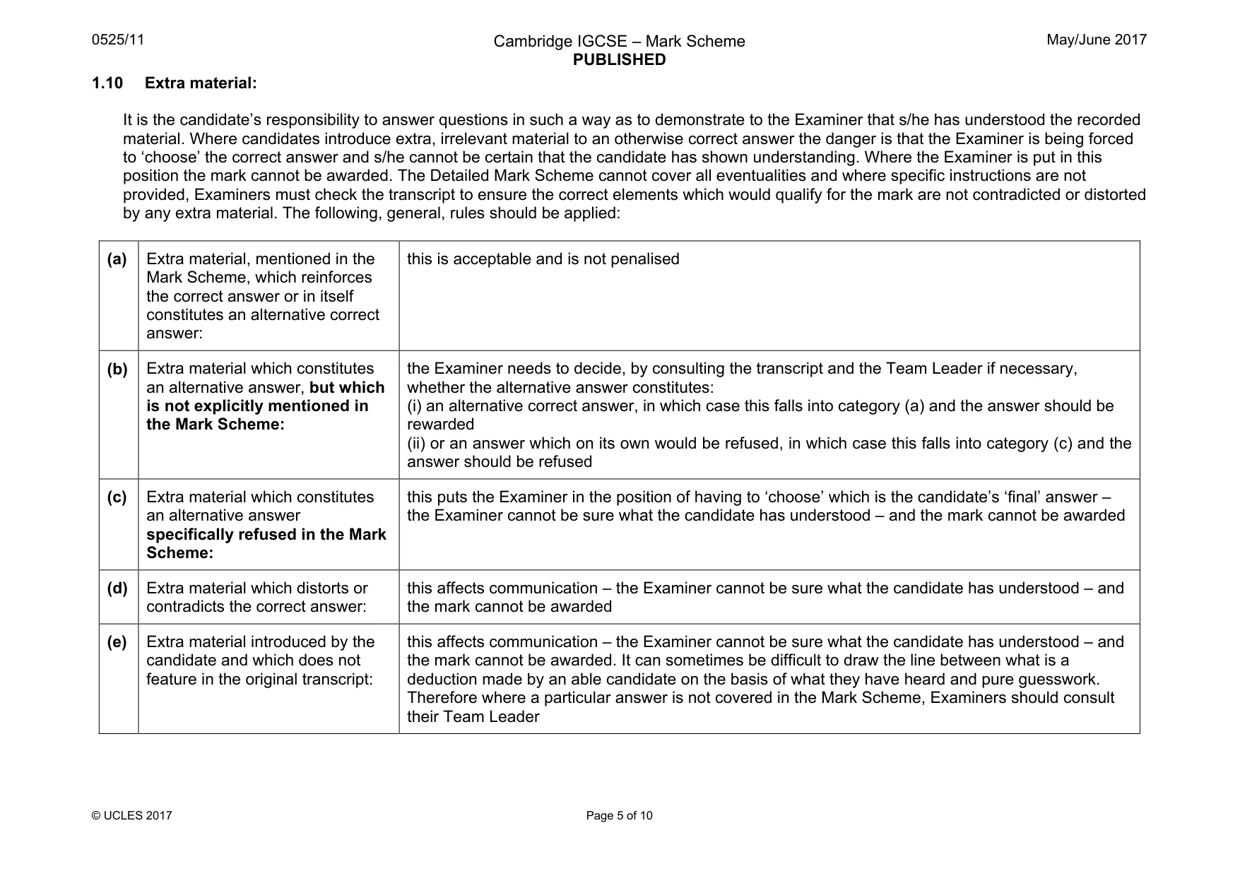 Mark scheme, page 5 of 10