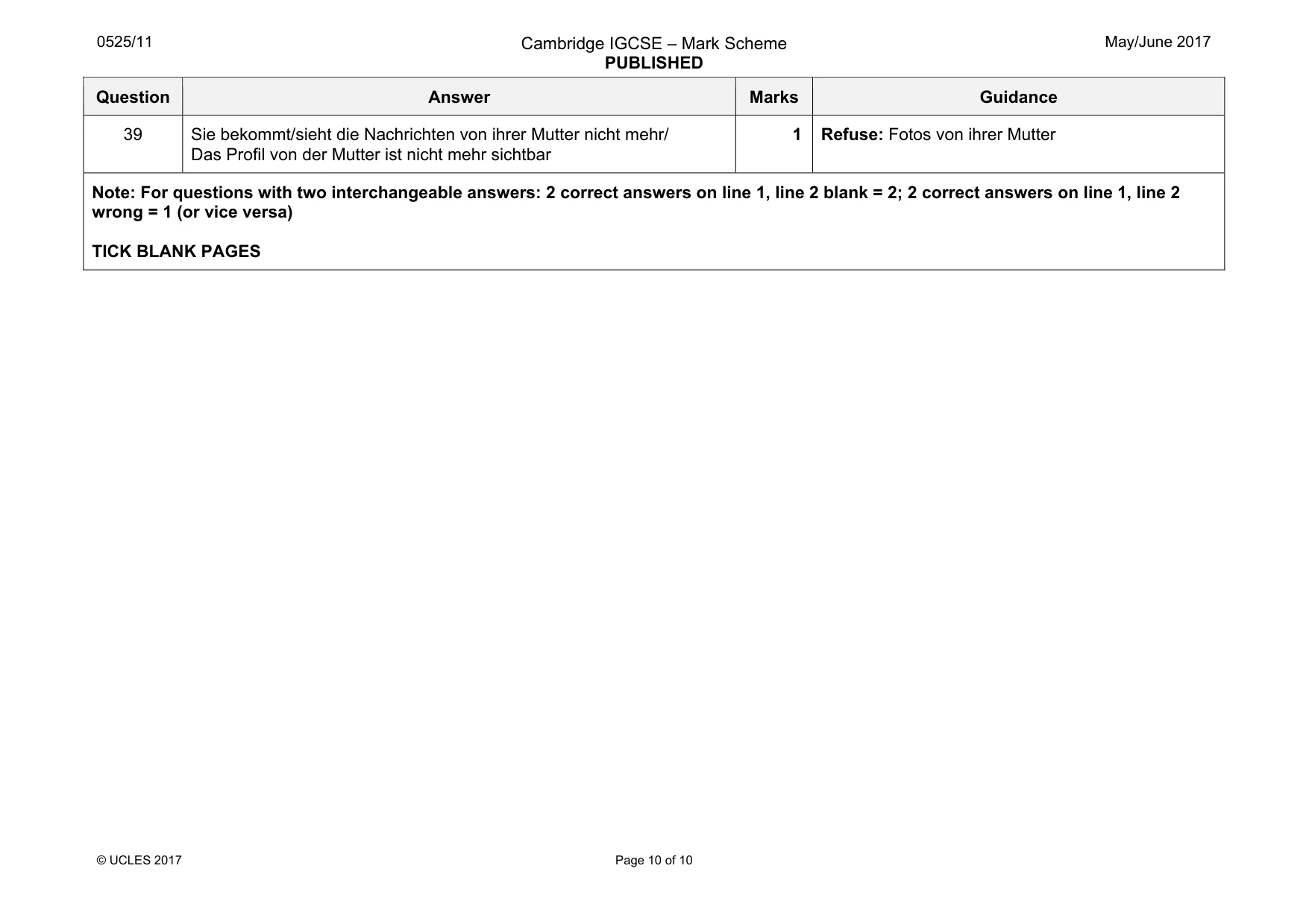 Mark scheme, page 10 of 10