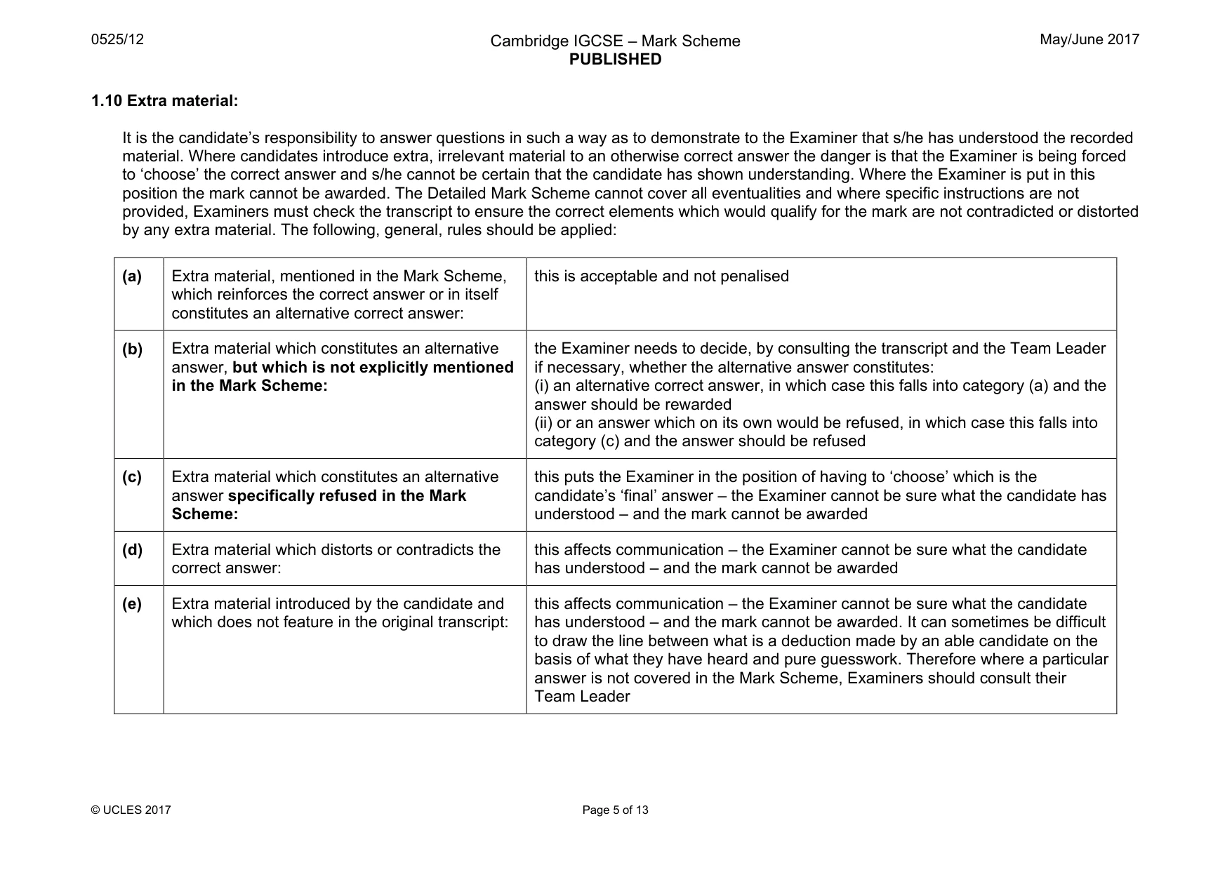 Mark scheme, page 5 of 13