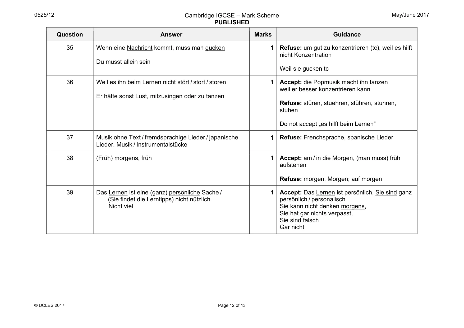Mark scheme, page 12 of 13
