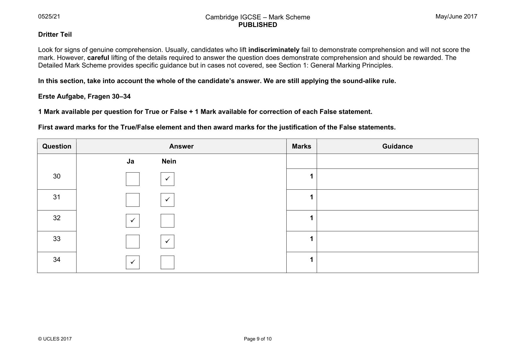 Mark scheme, page 9 of 10