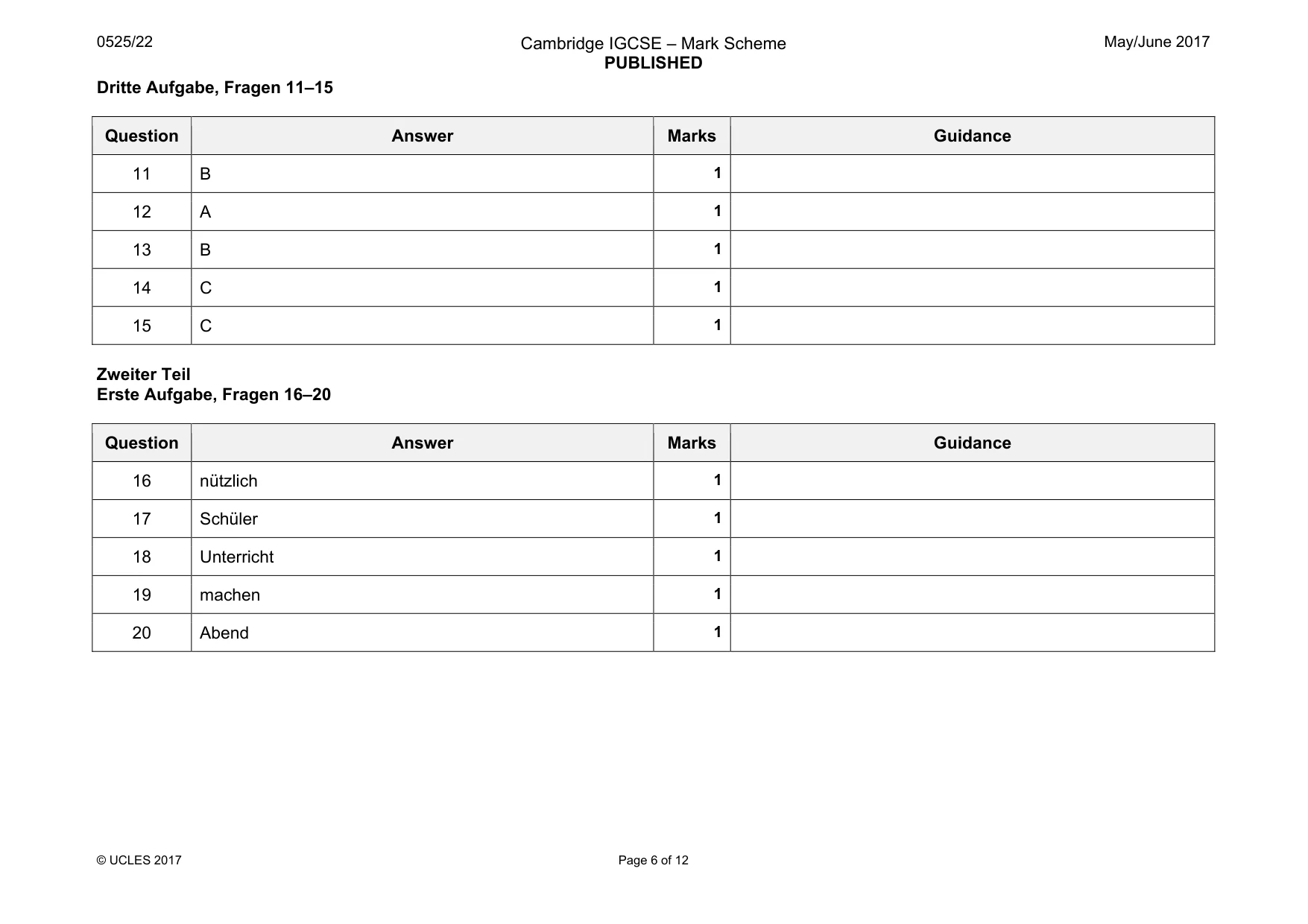 Mark scheme, page 6 of 12