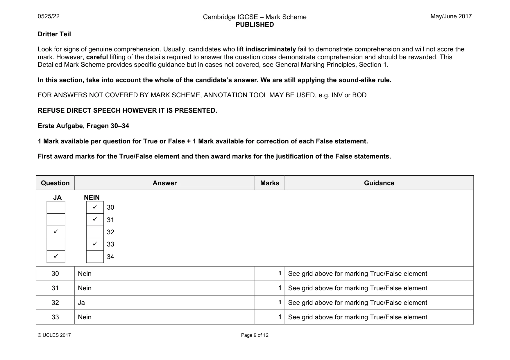 Mark scheme, page 9 of 12