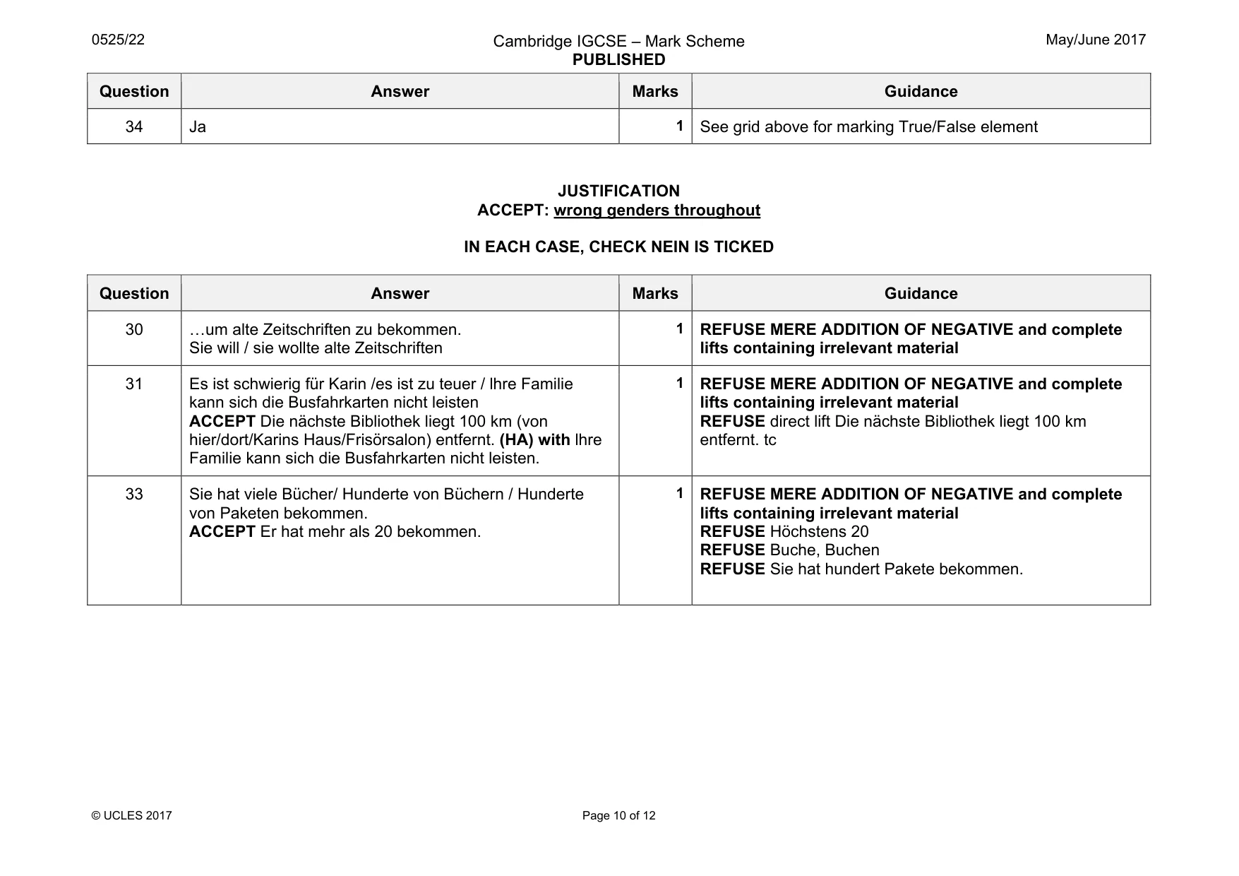Mark scheme, page 10 of 12