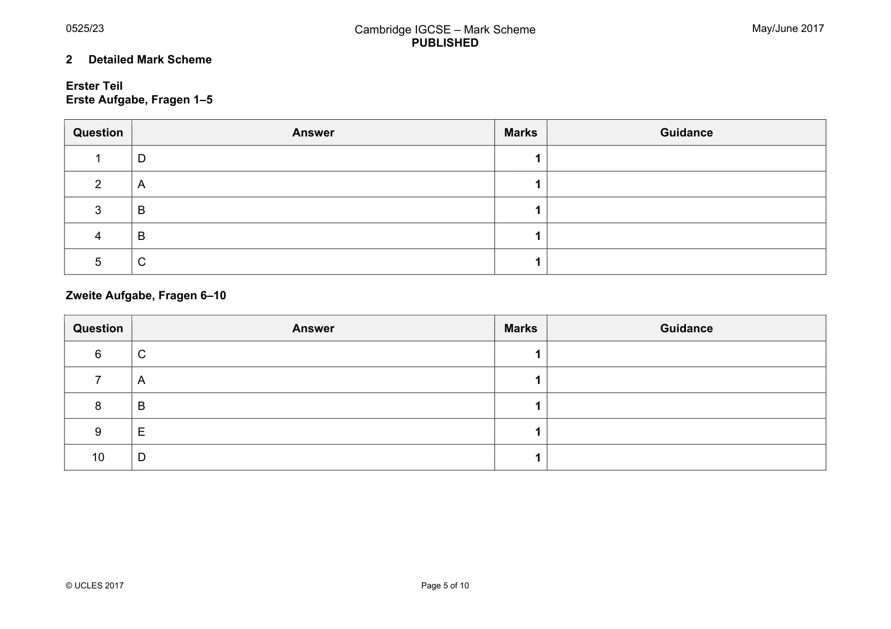 Mark scheme, page 5 of 10